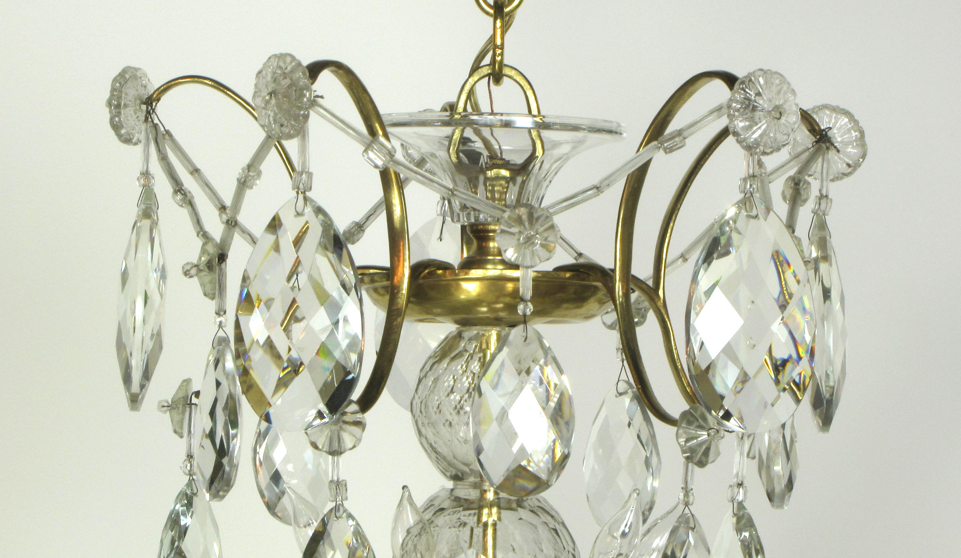 18th Century Swedish Brass and Crystal Chandelier In Good Condition For Sale In Canton, MA