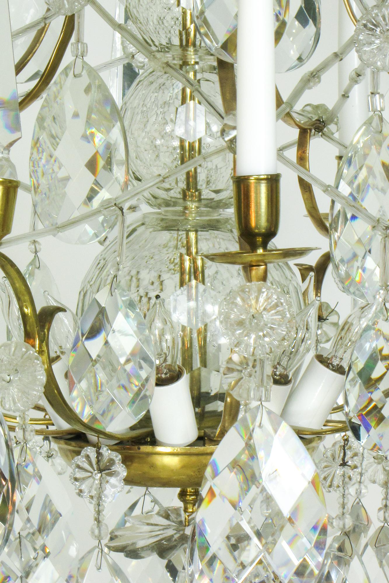 18th Century Swedish Brass and Crystal Chandelier 2