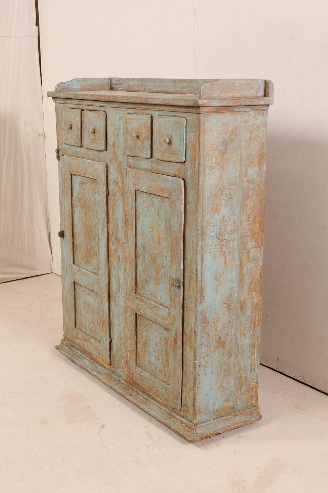 18th Century Swedish Cabinet with Lovely Scraped Blue Finish In Good Condition In Atlanta, GA