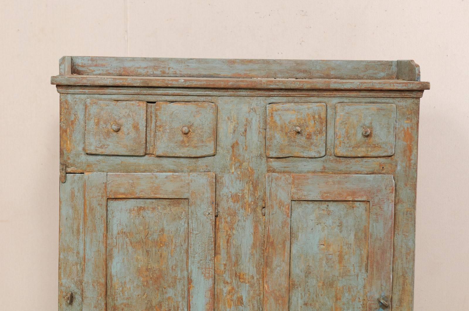 18th Century and Earlier 18th Century Swedish Cabinet with Lovely Scraped Blue Finish