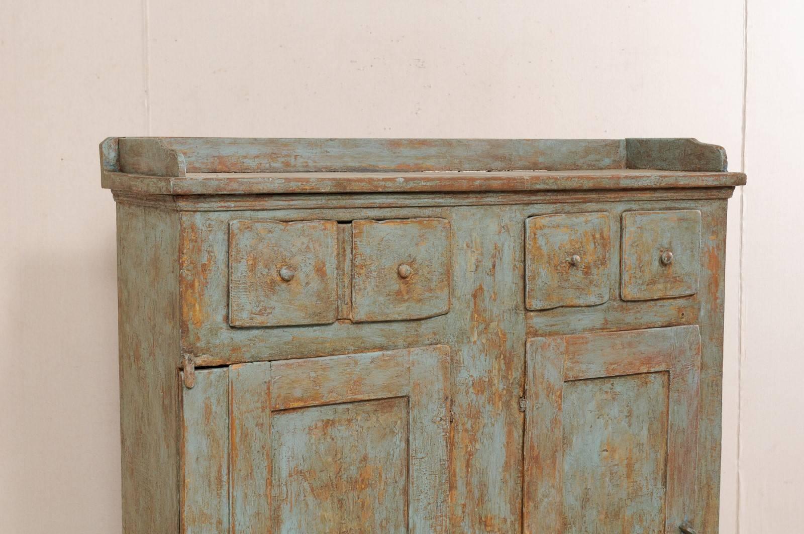 Wood 18th Century Swedish Cabinet with Lovely Scraped Blue Finish