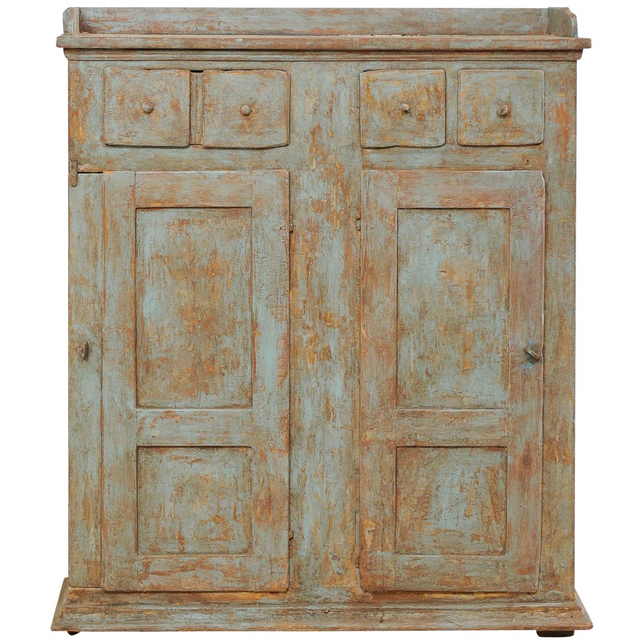 18th Century Swedish Cabinet with Lovely Scraped Blue Finish