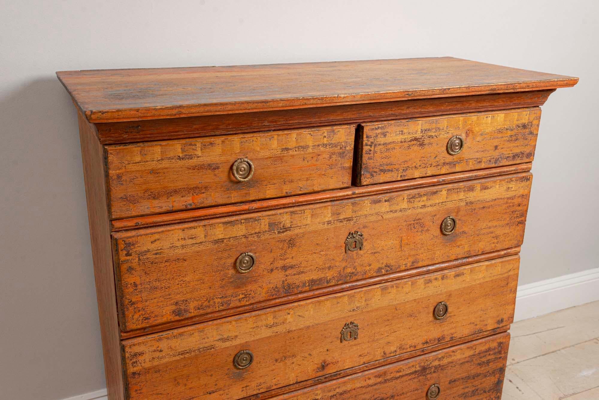 Gustavian 18th Century Swedish Characterful Painted 'Folk' Chest of Drawers or Commode