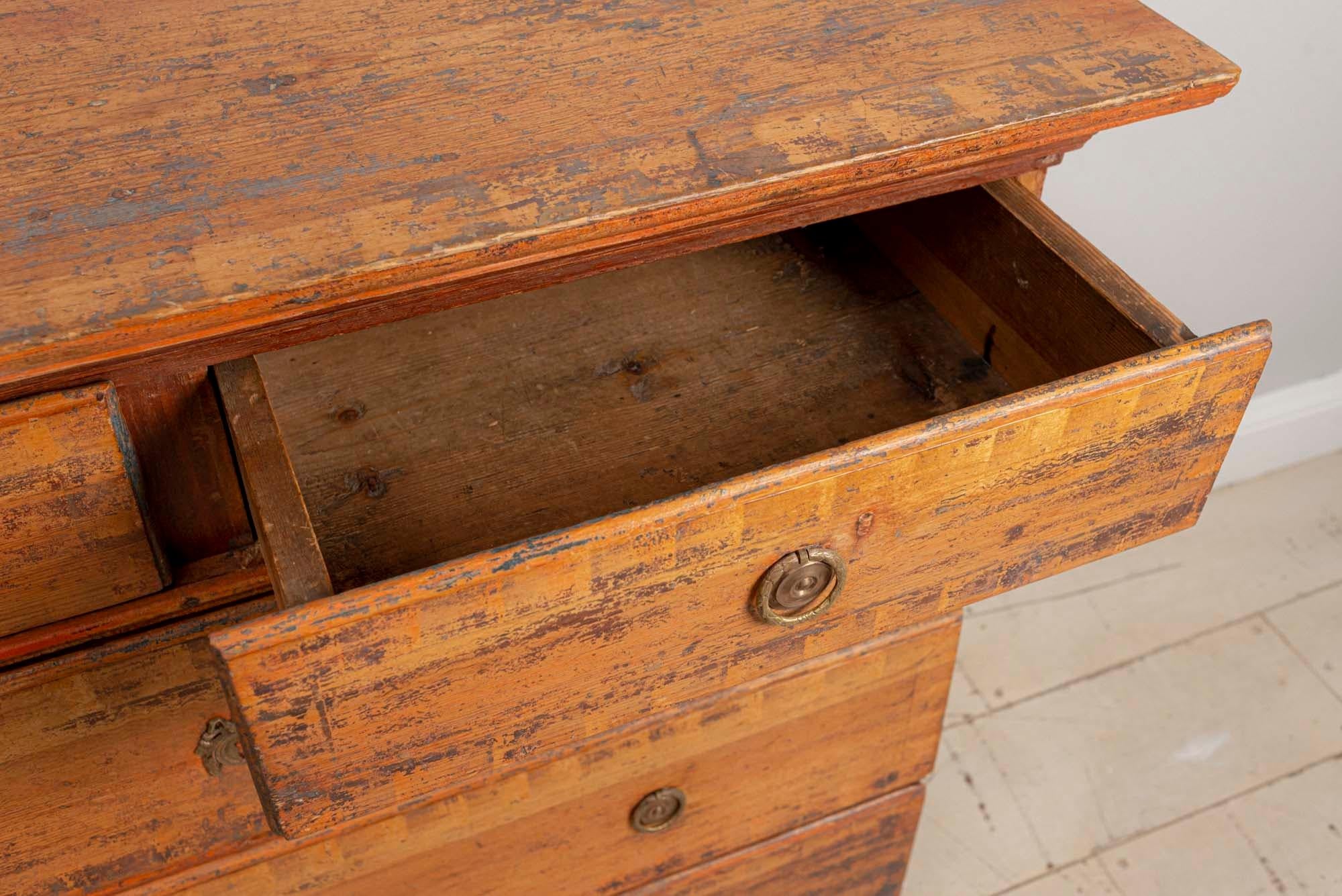 18th Century and Earlier 18th Century Swedish Characterful Painted 'Folk' Chest of Drawers or Commode