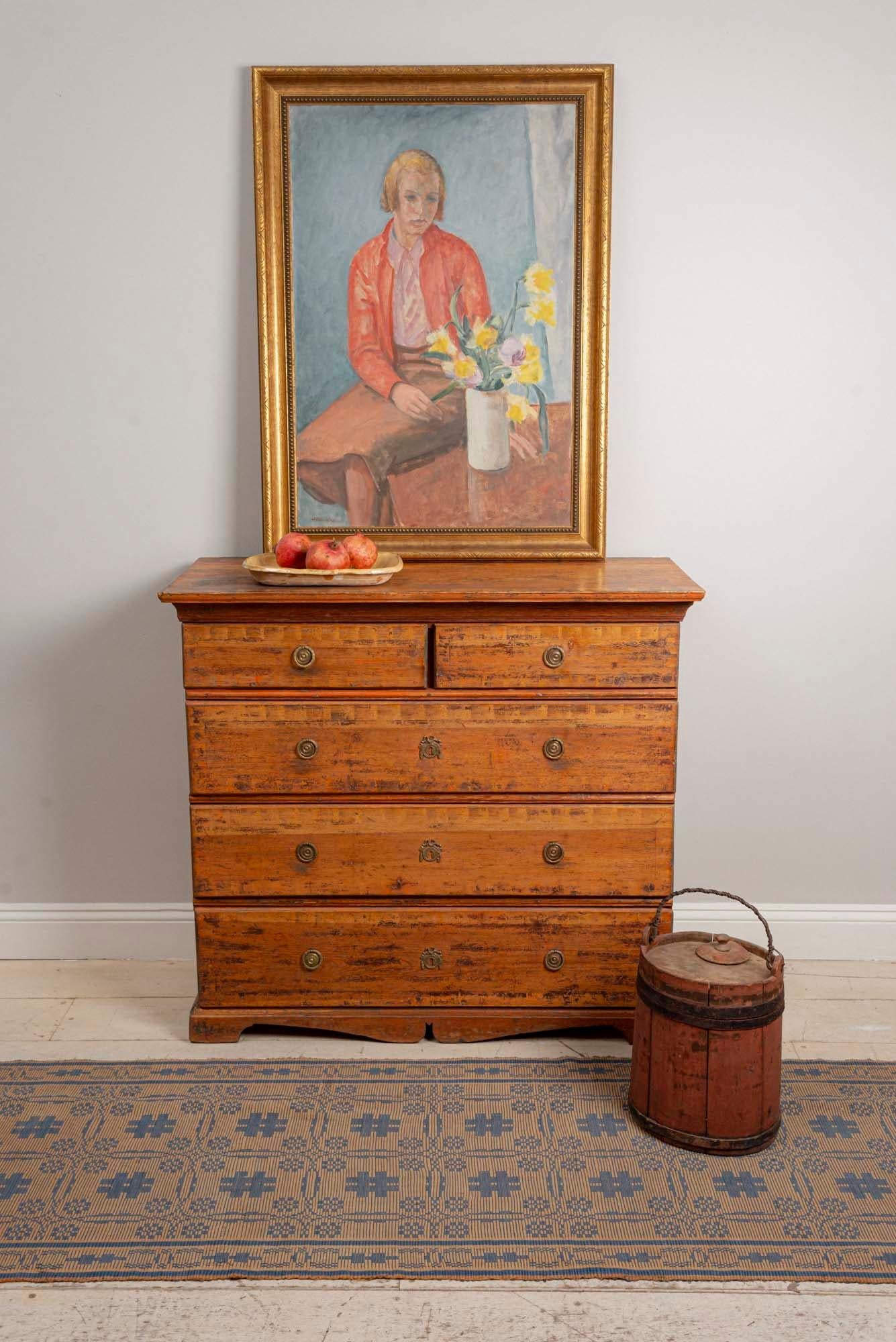 Wood 18th Century Swedish Characterful Painted 'Folk' Chest of Drawers or Commode