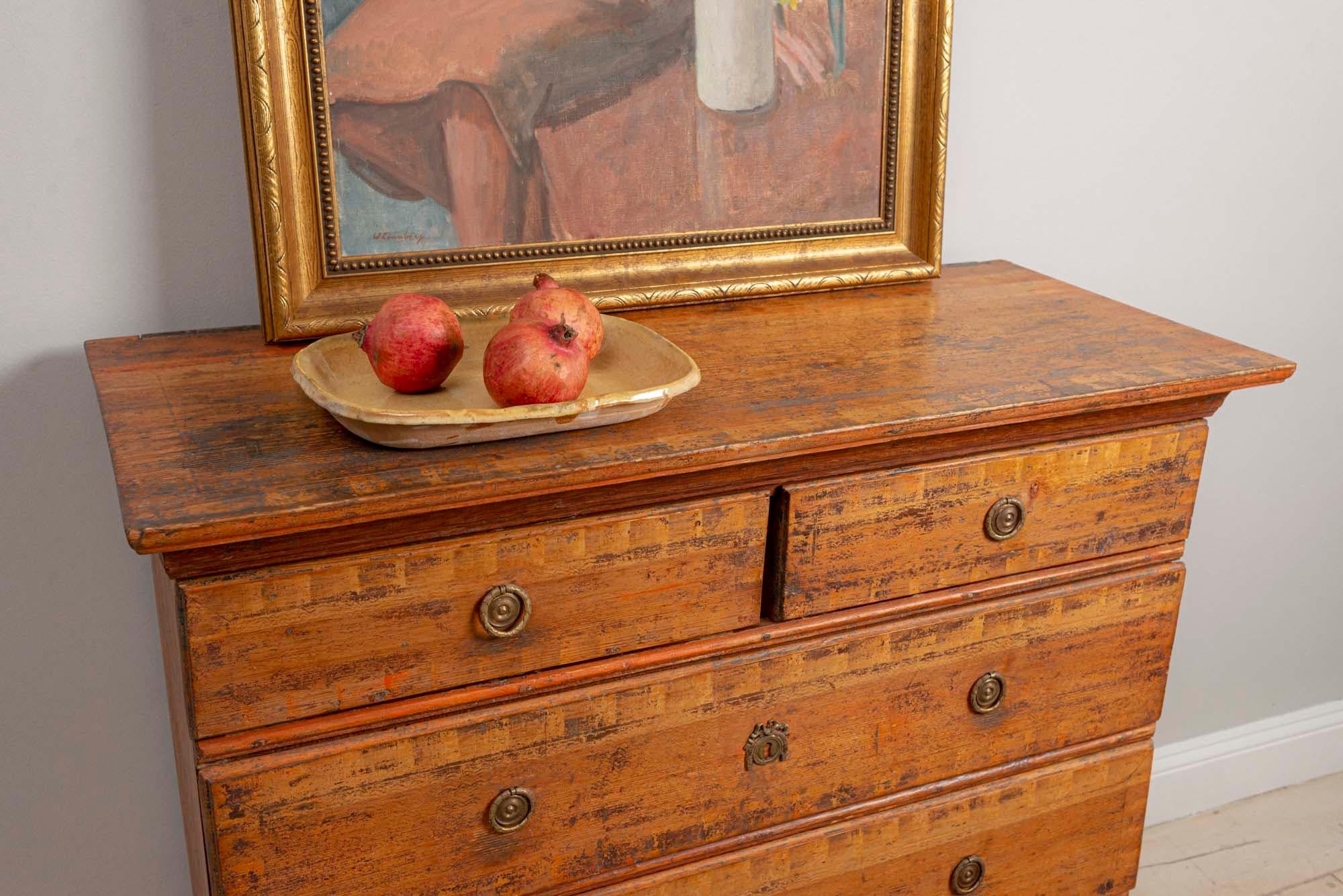 18th Century Swedish Characterful Painted 'Folk' Chest of Drawers or Commode 1