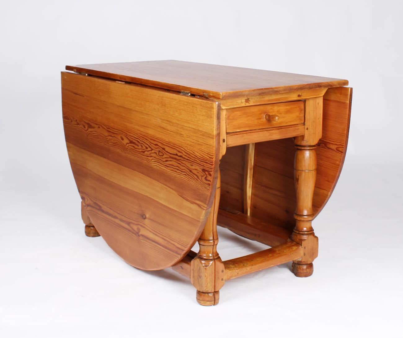 Hand-Crafted 18th Century Swedish Drop-Leaf Farmhouse Table, Rustic Pine For Sale