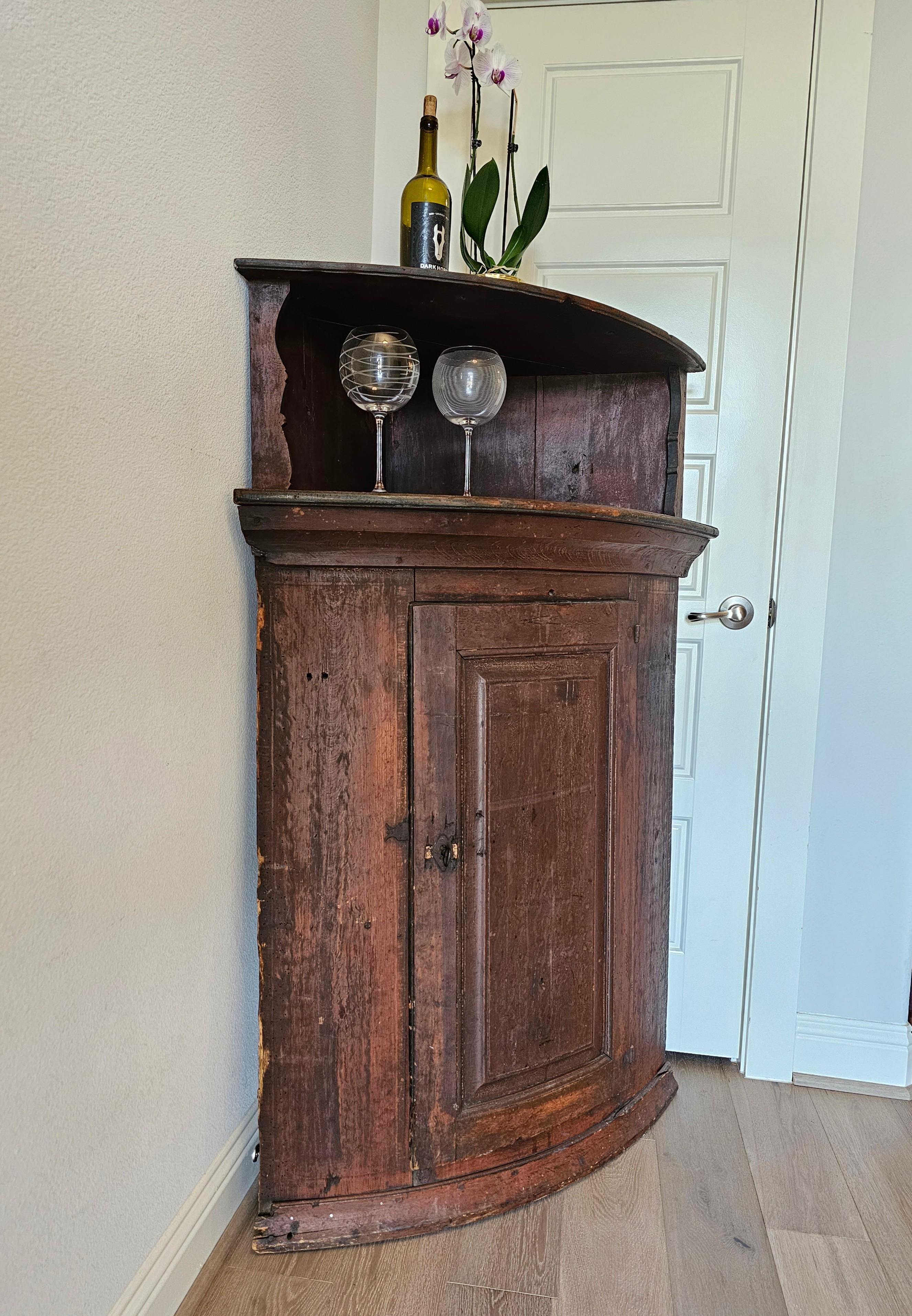Country 18th Century Swedish Farmhouse Painted Pine Corner Cabinet  For Sale