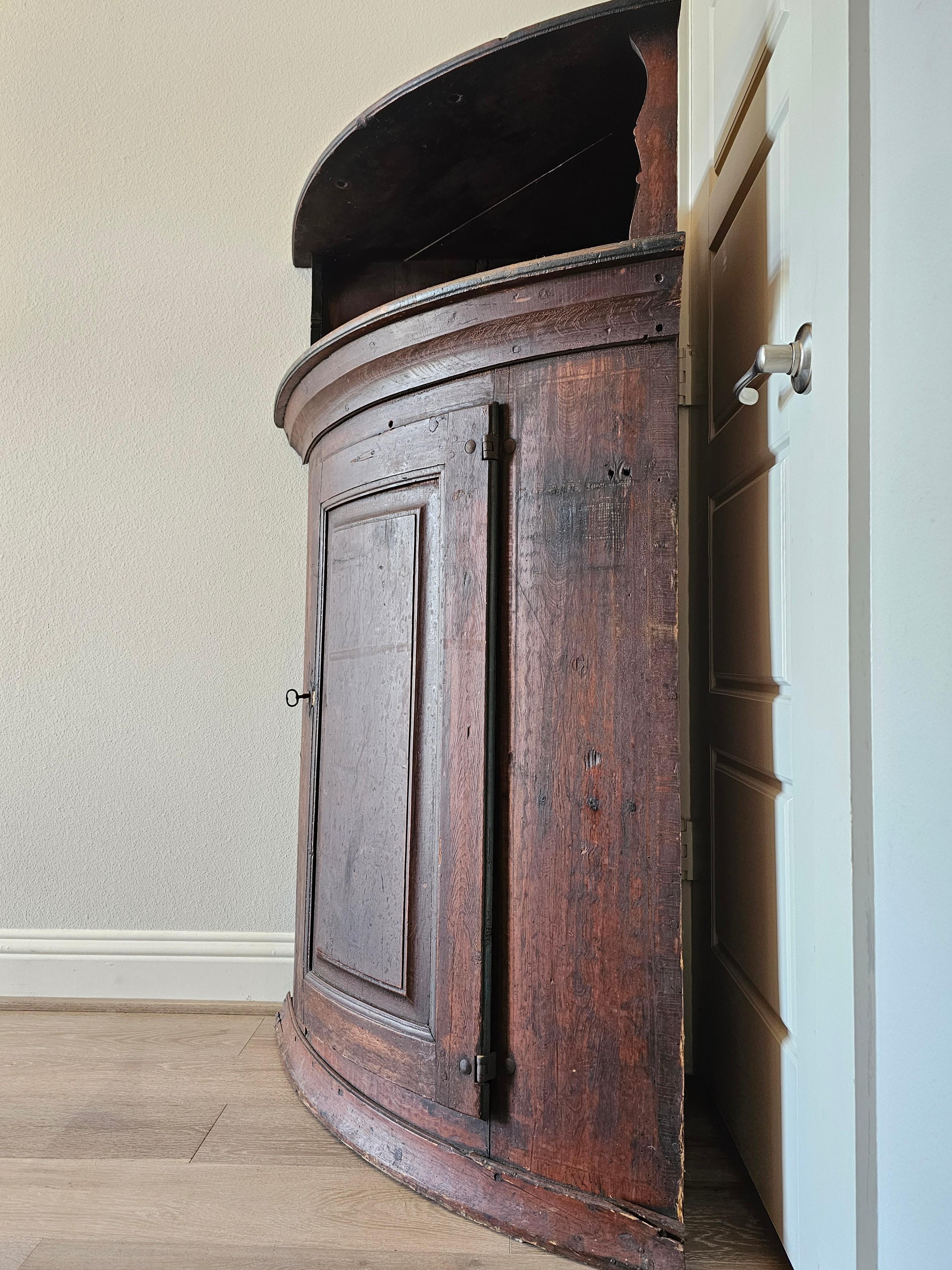 Iron 18th Century Swedish Farmhouse Painted Pine Corner Cabinet  For Sale