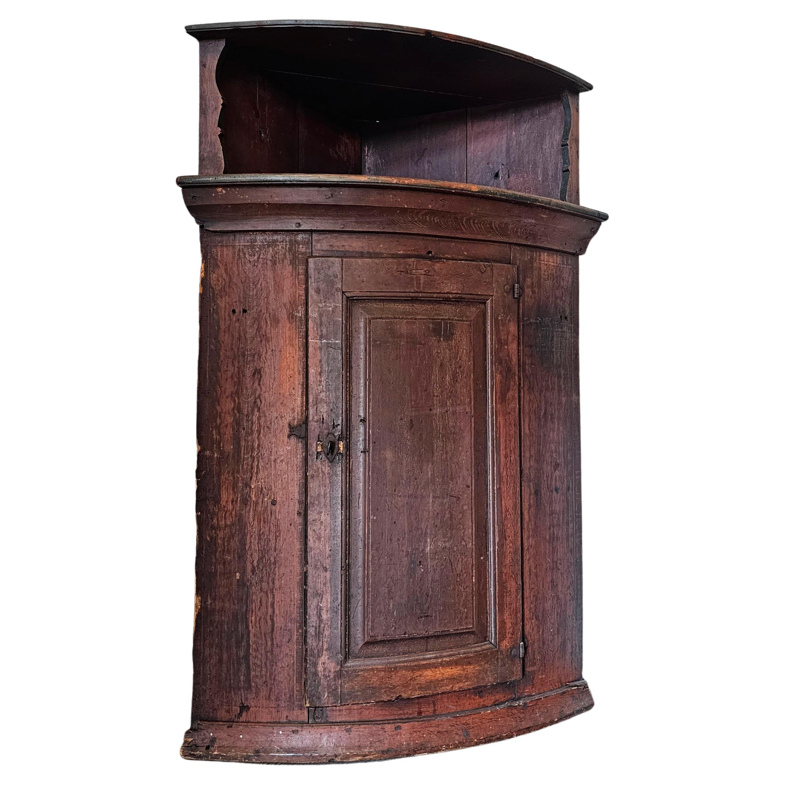 18th Century Swedish Farmhouse Painted Pine Corner Cabinet  For Sale