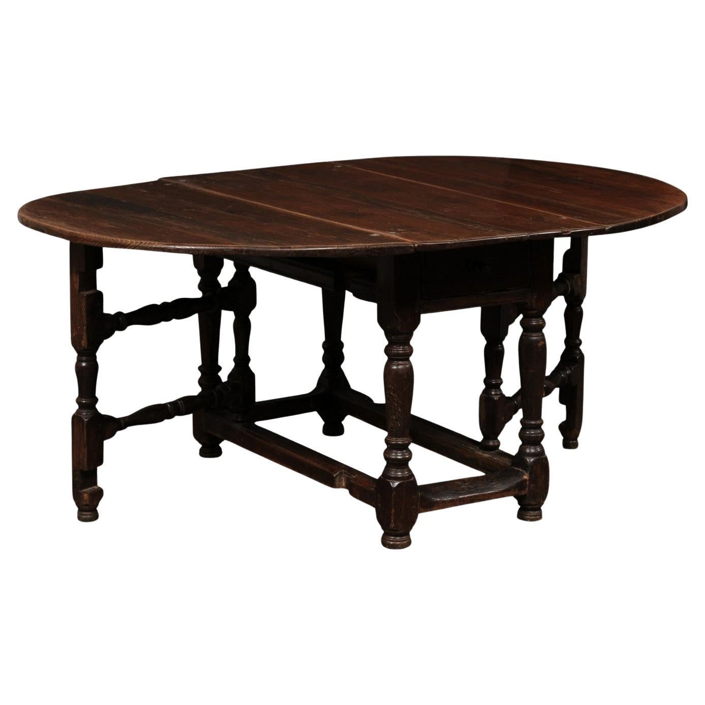 18th Century Swedish Fir Wood Double-Drop Leaf & Gate-leg Table