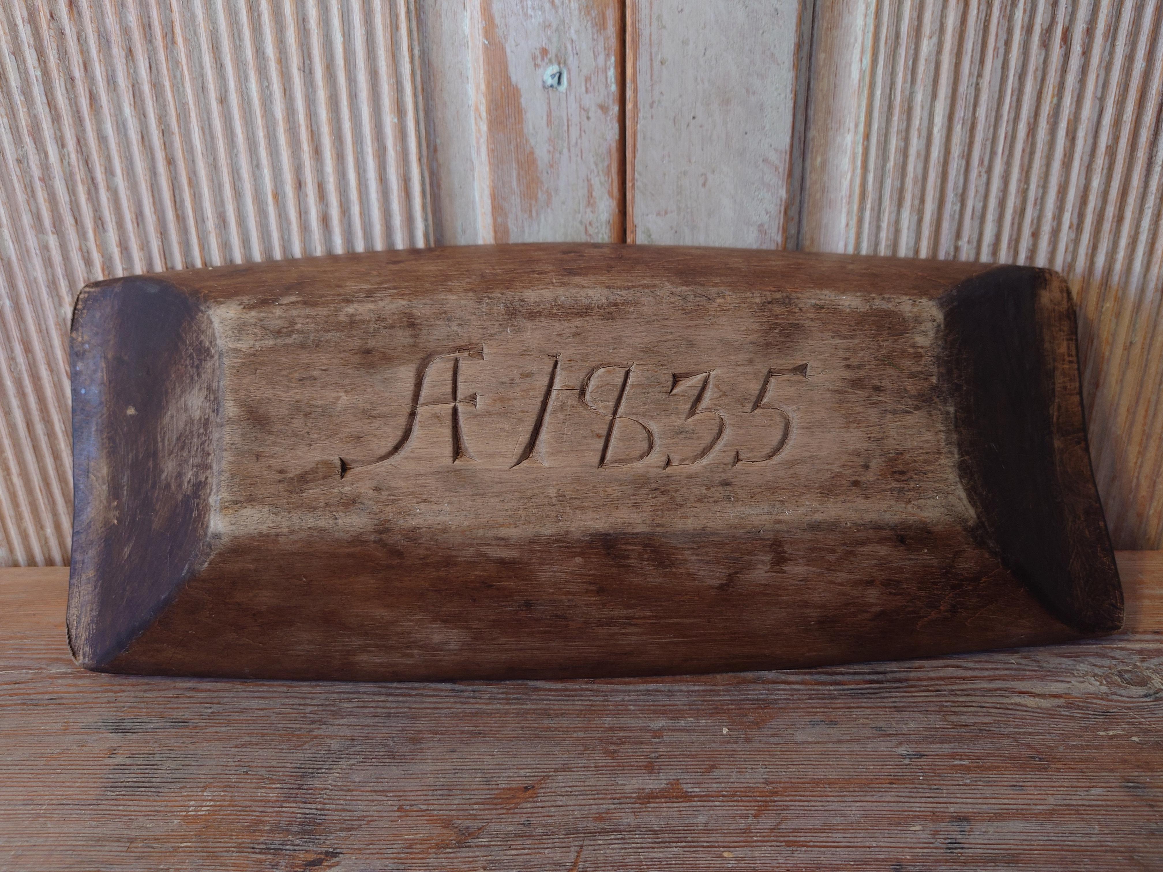 18th Century Swedish  Folk Art Antique Rustic Genuine Wooden Bowl Dated 1835 9