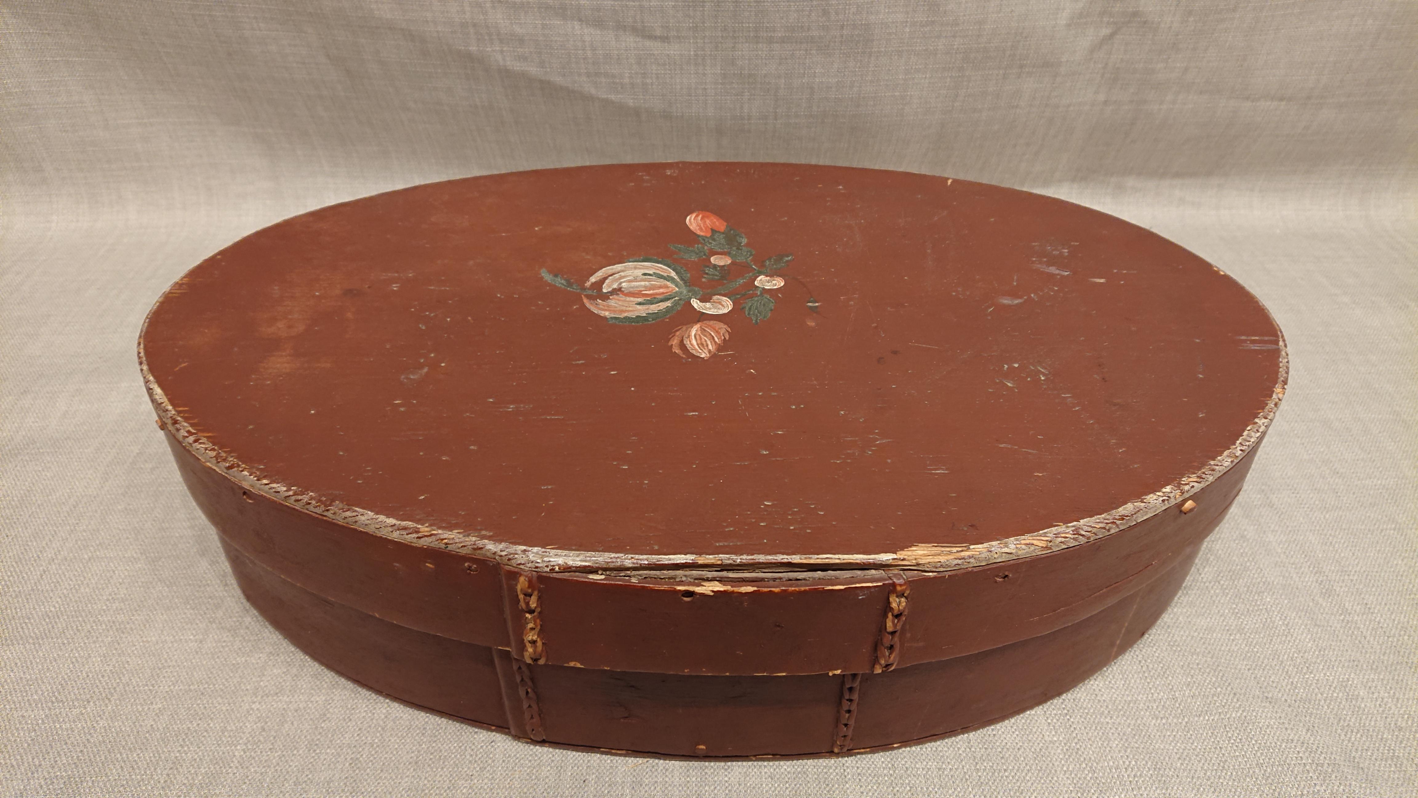 18th Century Swedish Folk Art bentwood box from Harnesand Angermanland, Northern Sweden.
A fantastic Swedish Folk Art Bentvwood Box with Original Paint & floral painting.
Dated 1789 & Signed HMLS.
Bentwood boxes were used for storage throughout