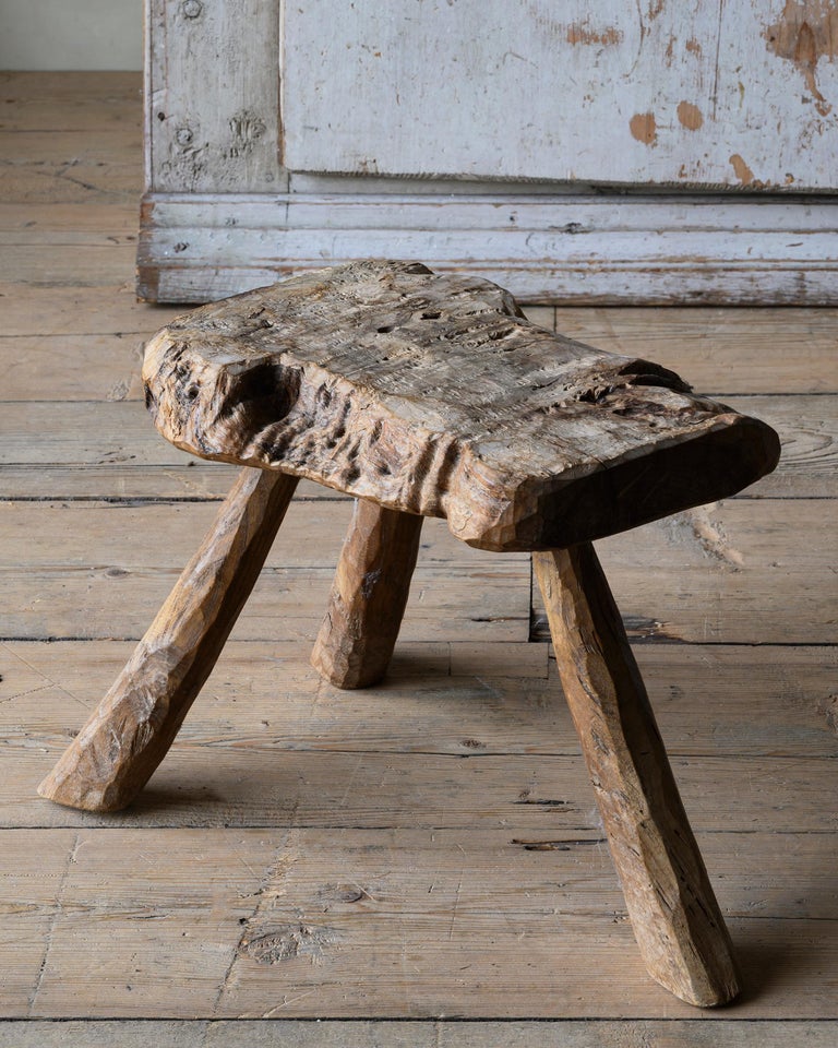 18th Century Swedish Folk Art Stool For Sale at 1stDibs
