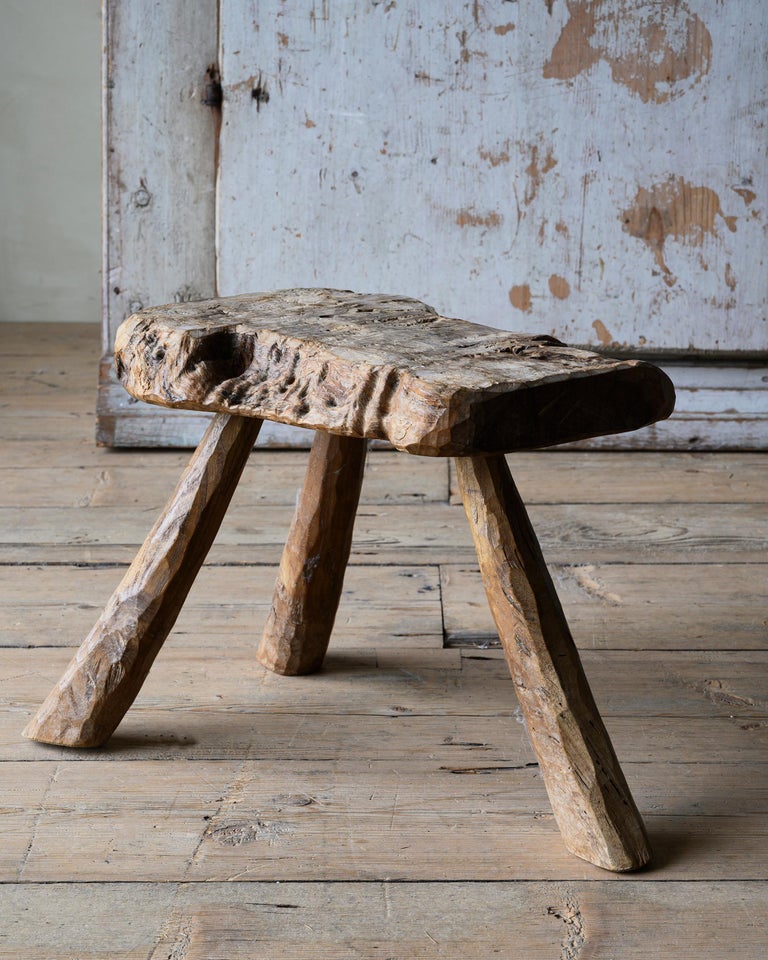 18th Century Swedish Folk Art Stool For Sale at 1stDibs