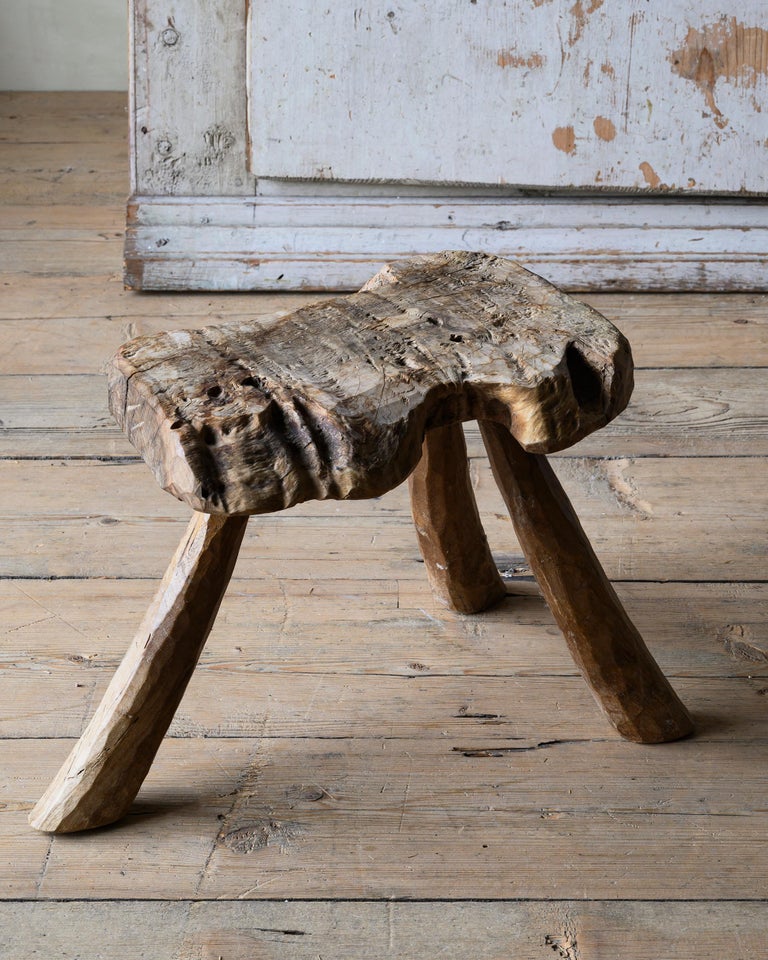 18th Century Swedish Folk Art Stool For Sale at 1stDibs