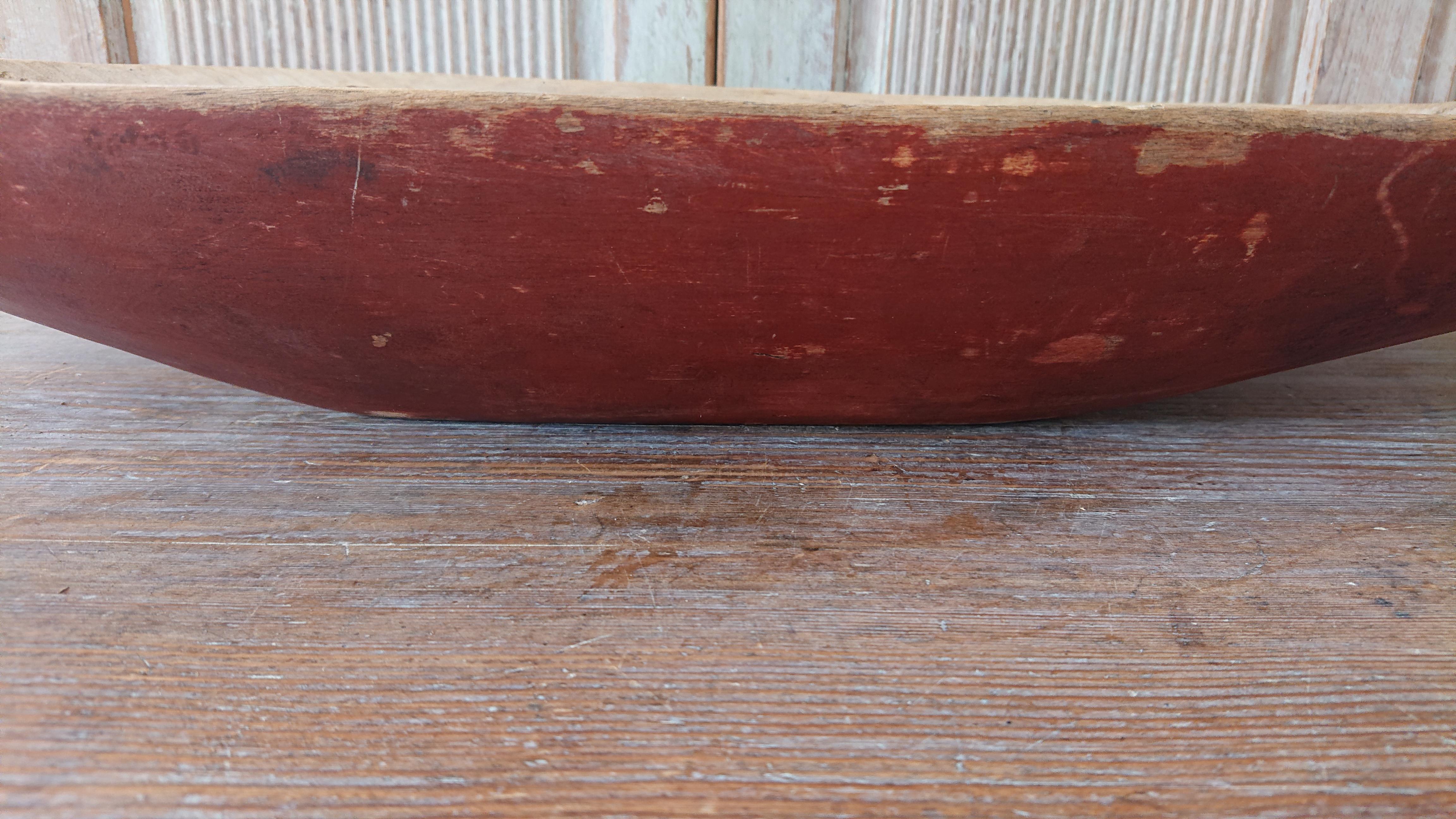 Hand-Carved 18th Century Swedish Folk Art Tray / Serving Bowl with Original Paint Dated 1782 For Sale