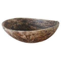 18th Century Swedish Antique Rustic Folk Art Wooden Bowl with Genuine Patina