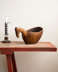 18th Century Swedish Folk Art Wooden Drinking Bowl