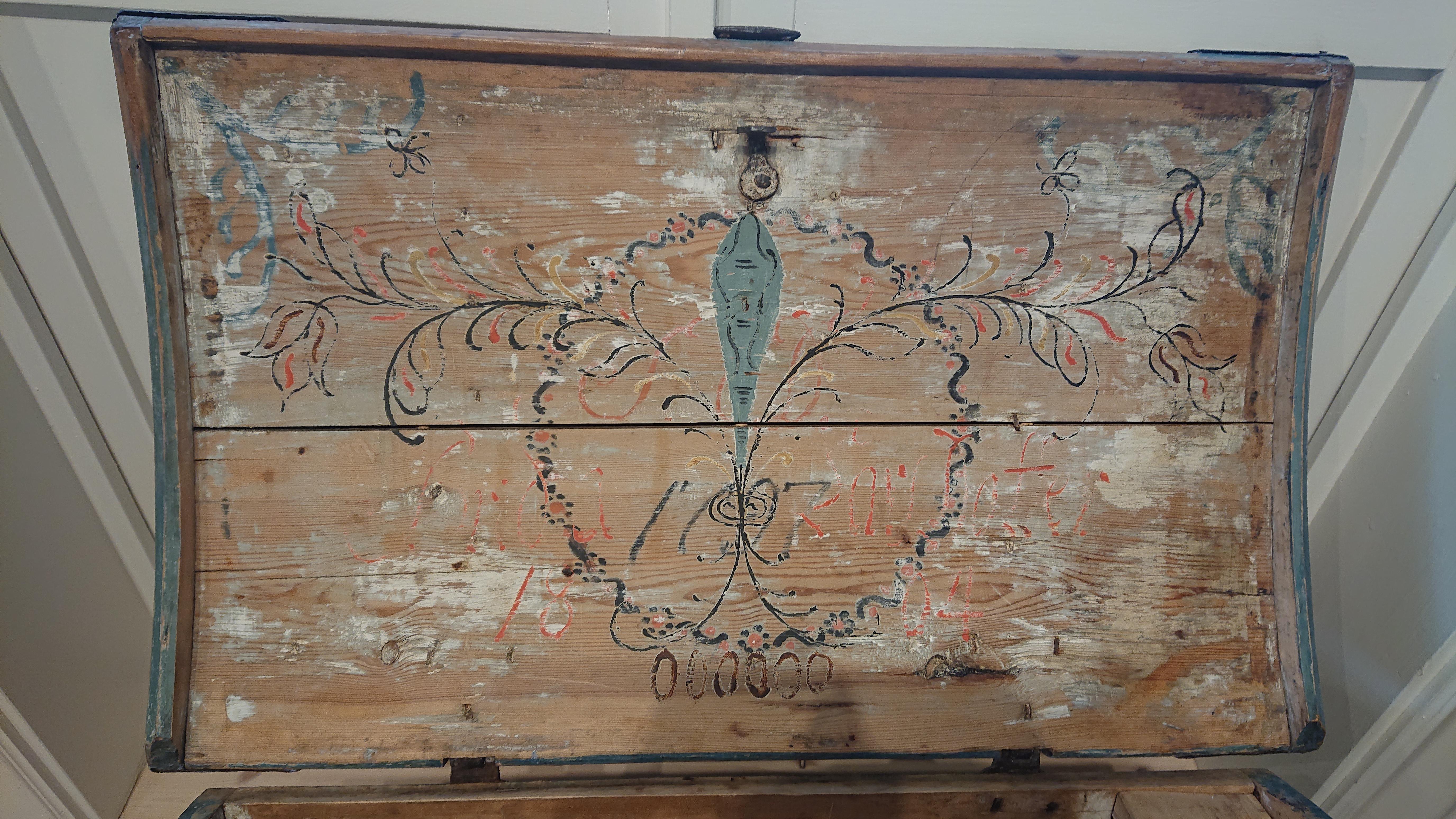 18th Century Swedish Folkart Chest Untouched Originalpaint 1