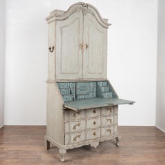 18th Century Swedish Gray Painted Oak Secretary Bureau
