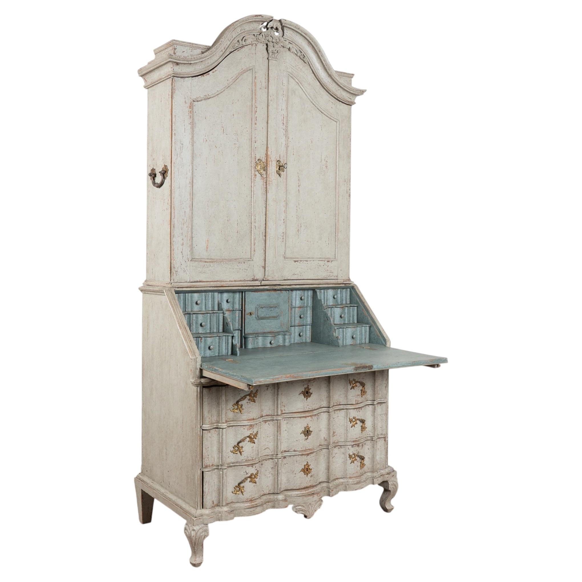 18th Century Swedish Gray Painted Oak Secretary Bureau