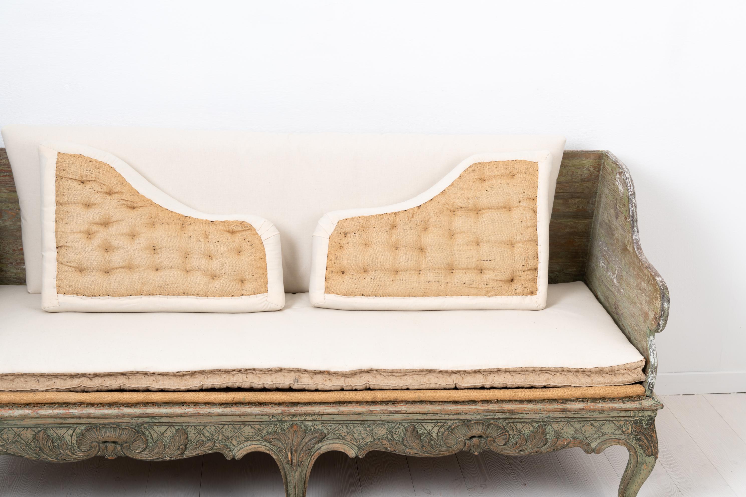 18th Century Swedish Green and White Rococo Sofa 5