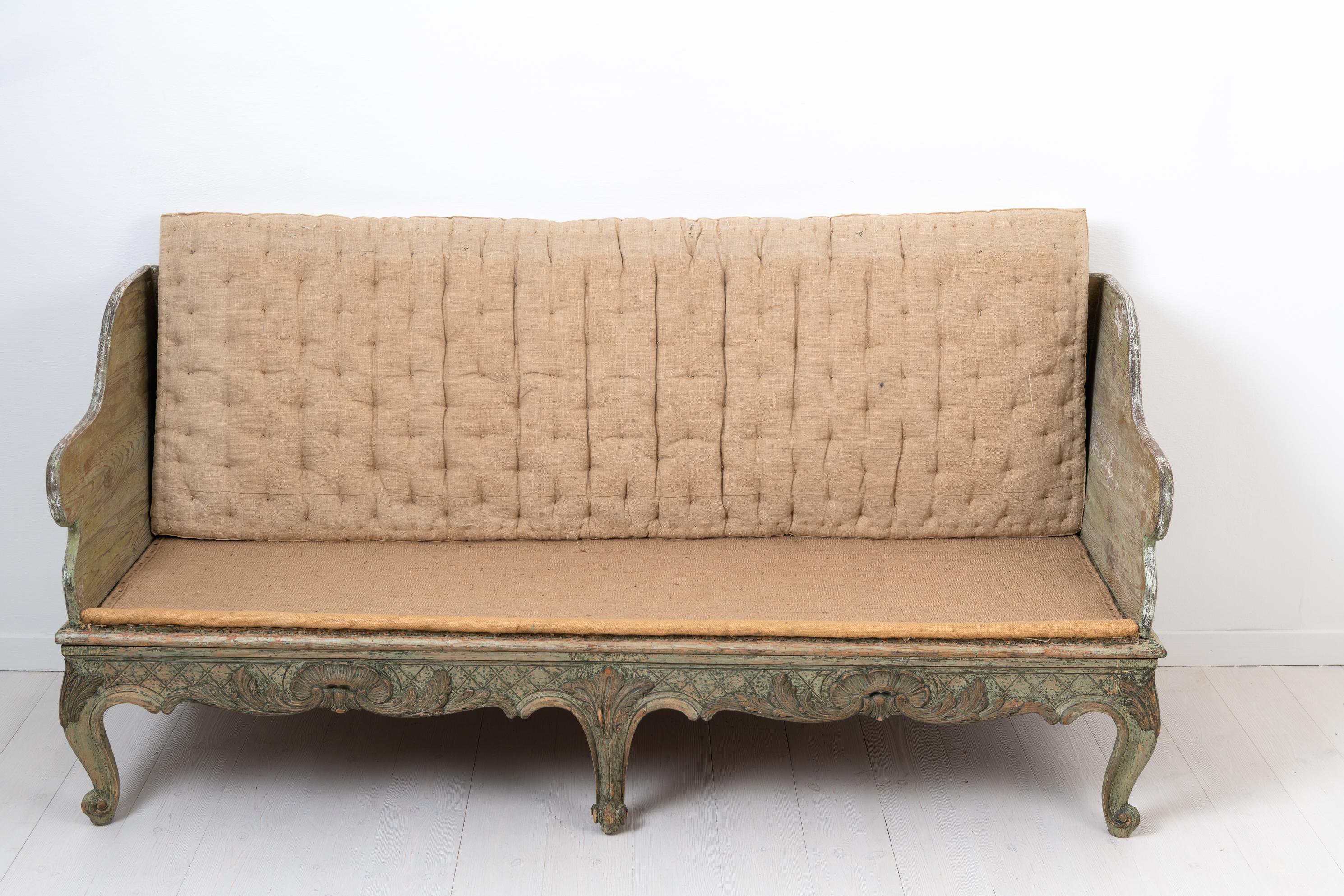 18th Century Swedish Green and White Rococo Sofa 8