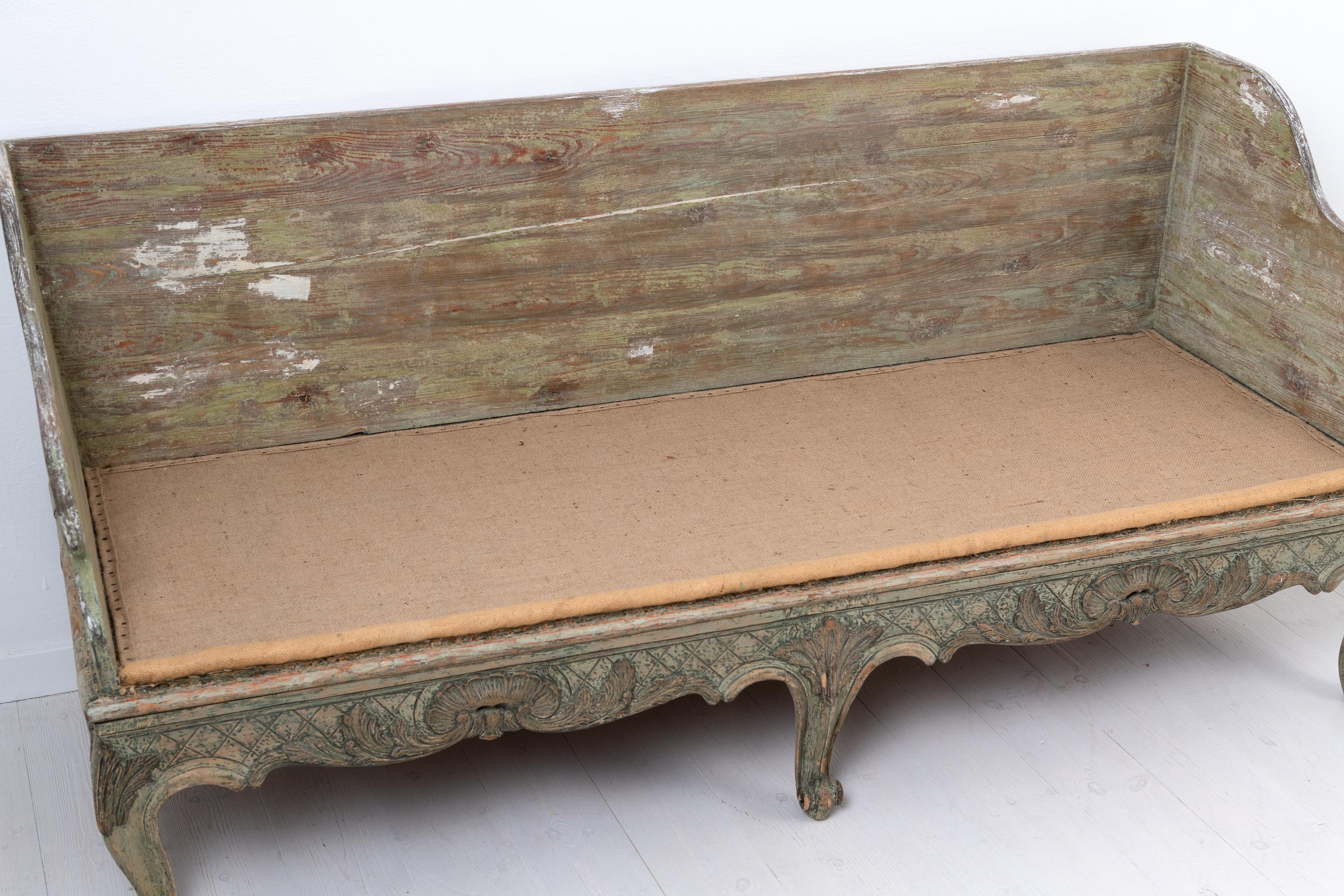 18th Century Swedish Green and White Rococo Sofa 9