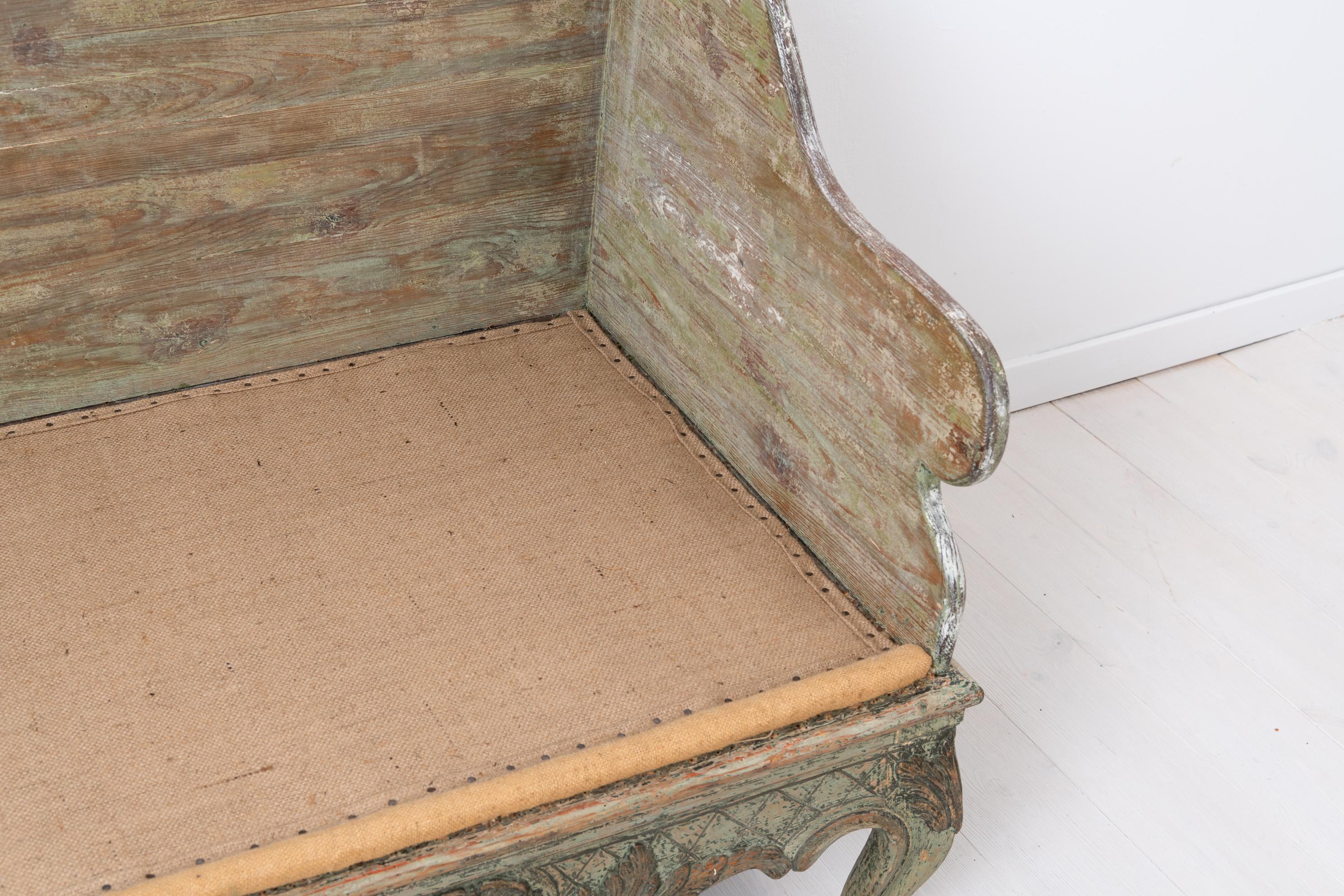 18th Century Swedish Green and White Rococo Sofa 11