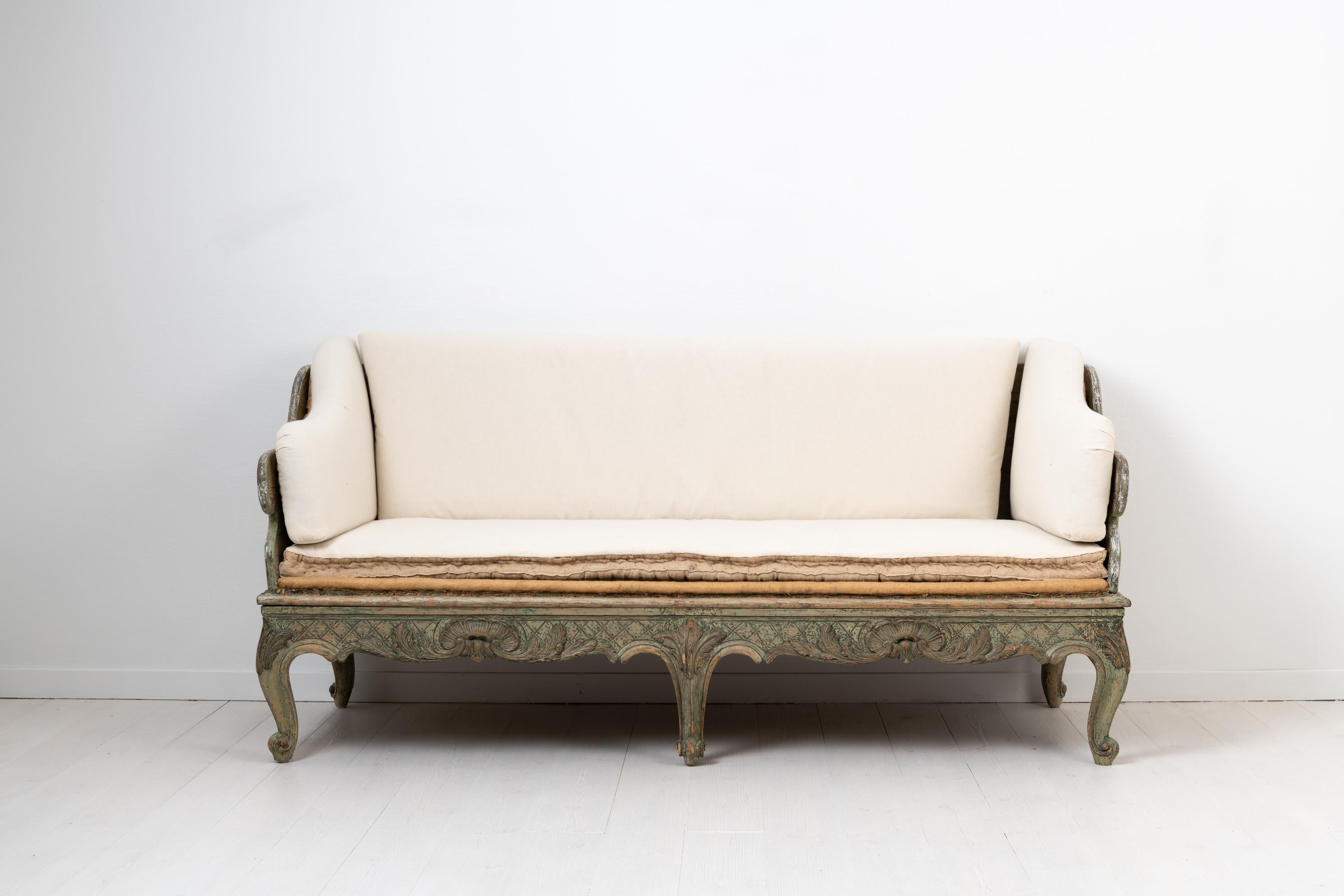 Hand-Crafted 18th Century Swedish Green and White Rococo Sofa