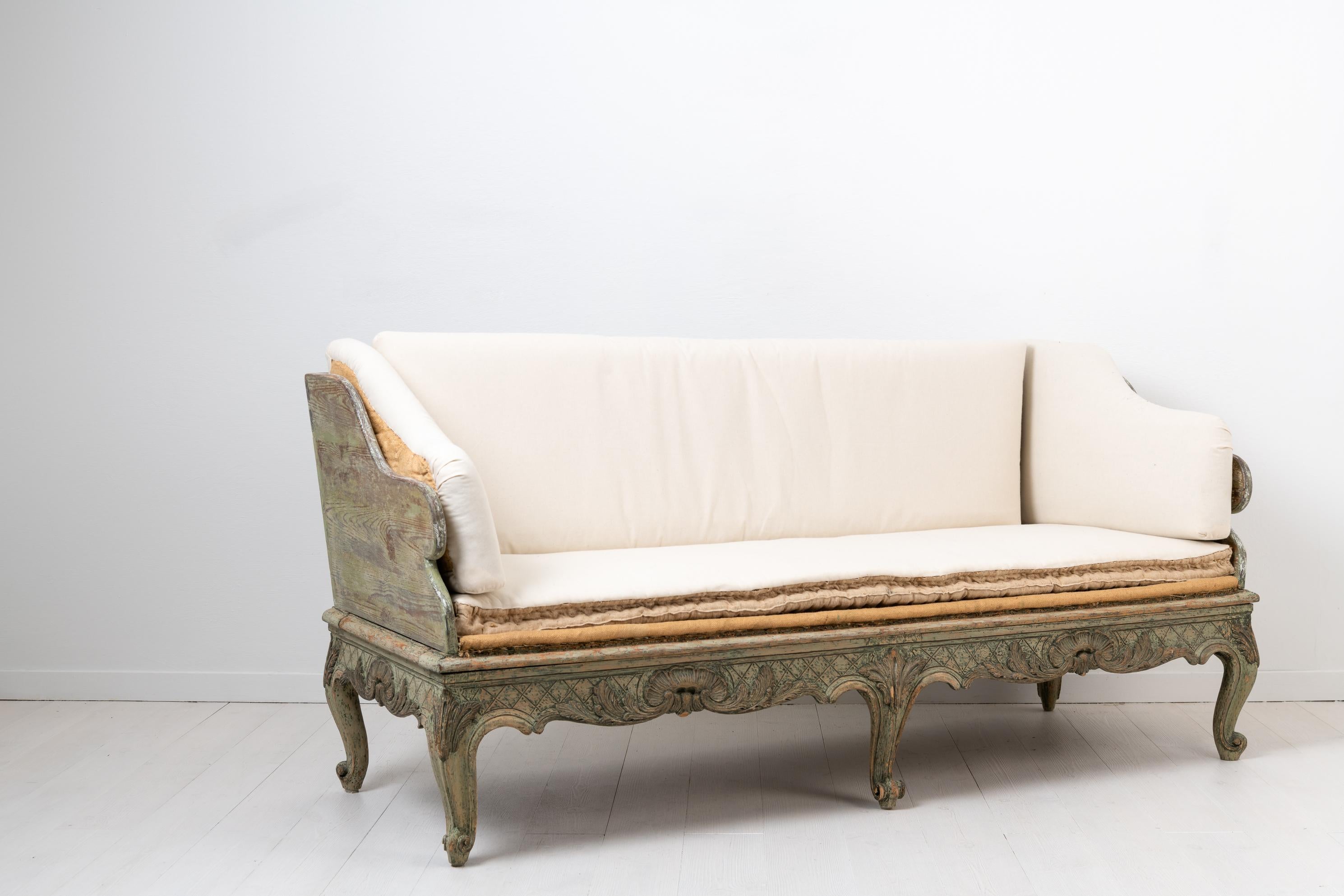 Pine 18th Century Swedish Green and White Rococo Sofa