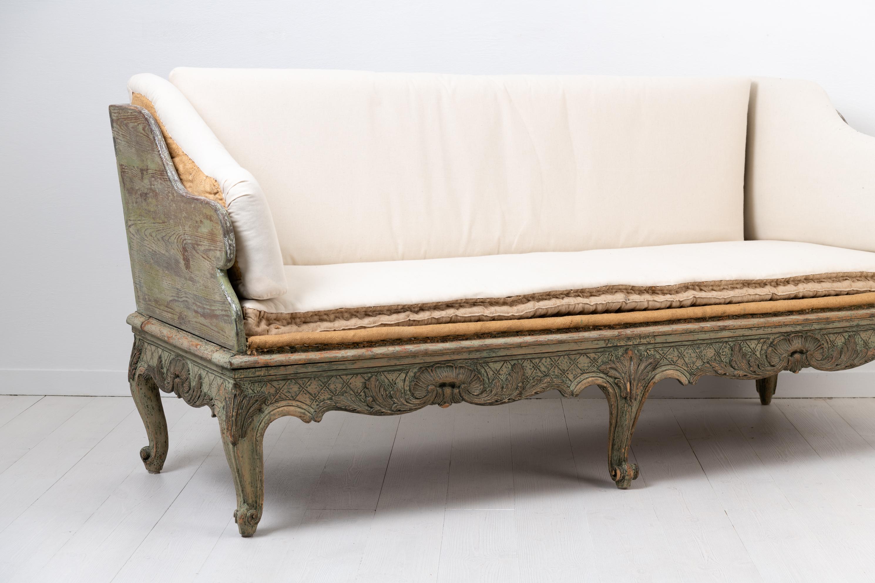 18th Century Swedish Green and White Rococo Sofa 1