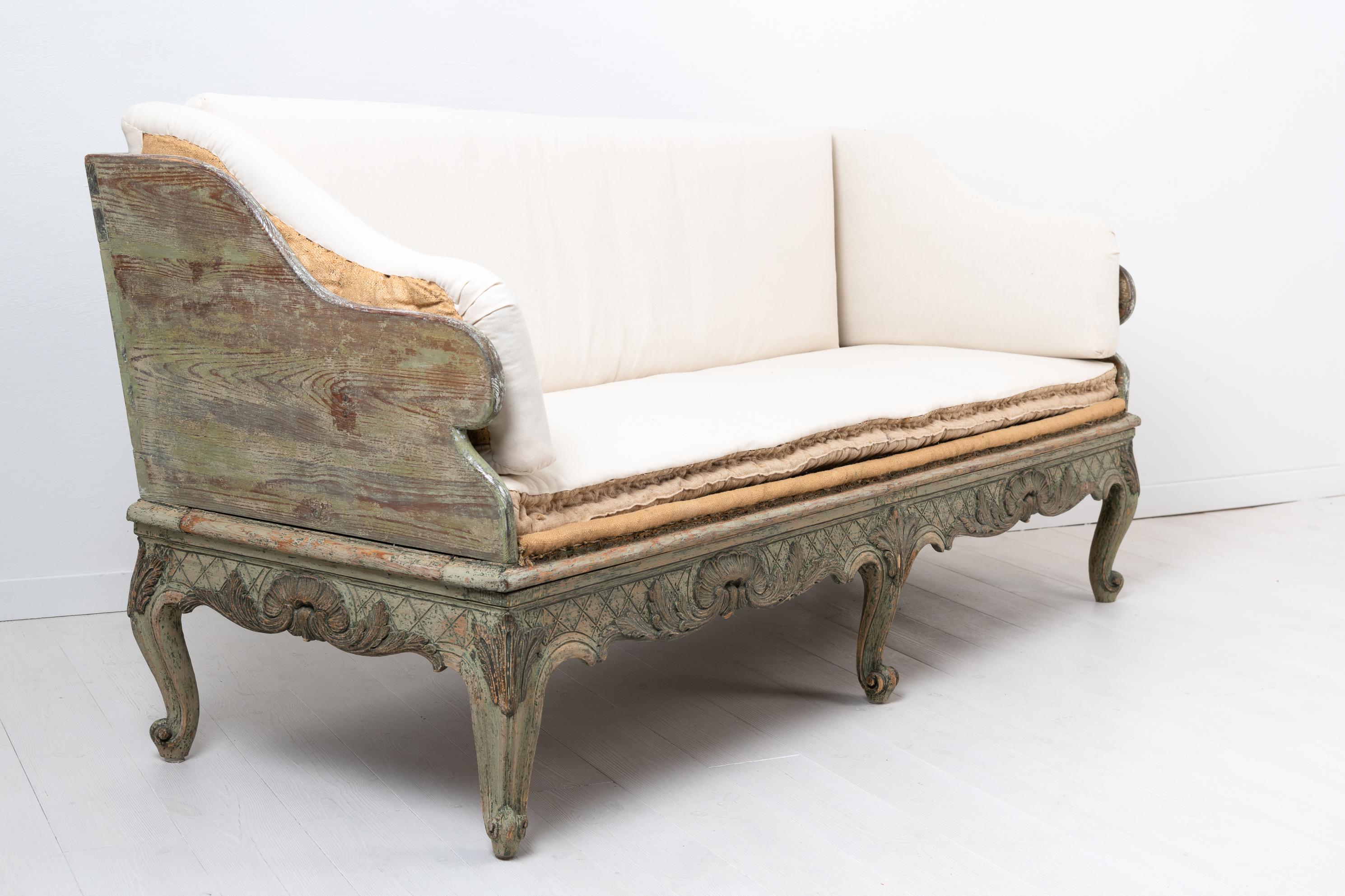 18th Century Swedish Green and White Rococo Sofa 2