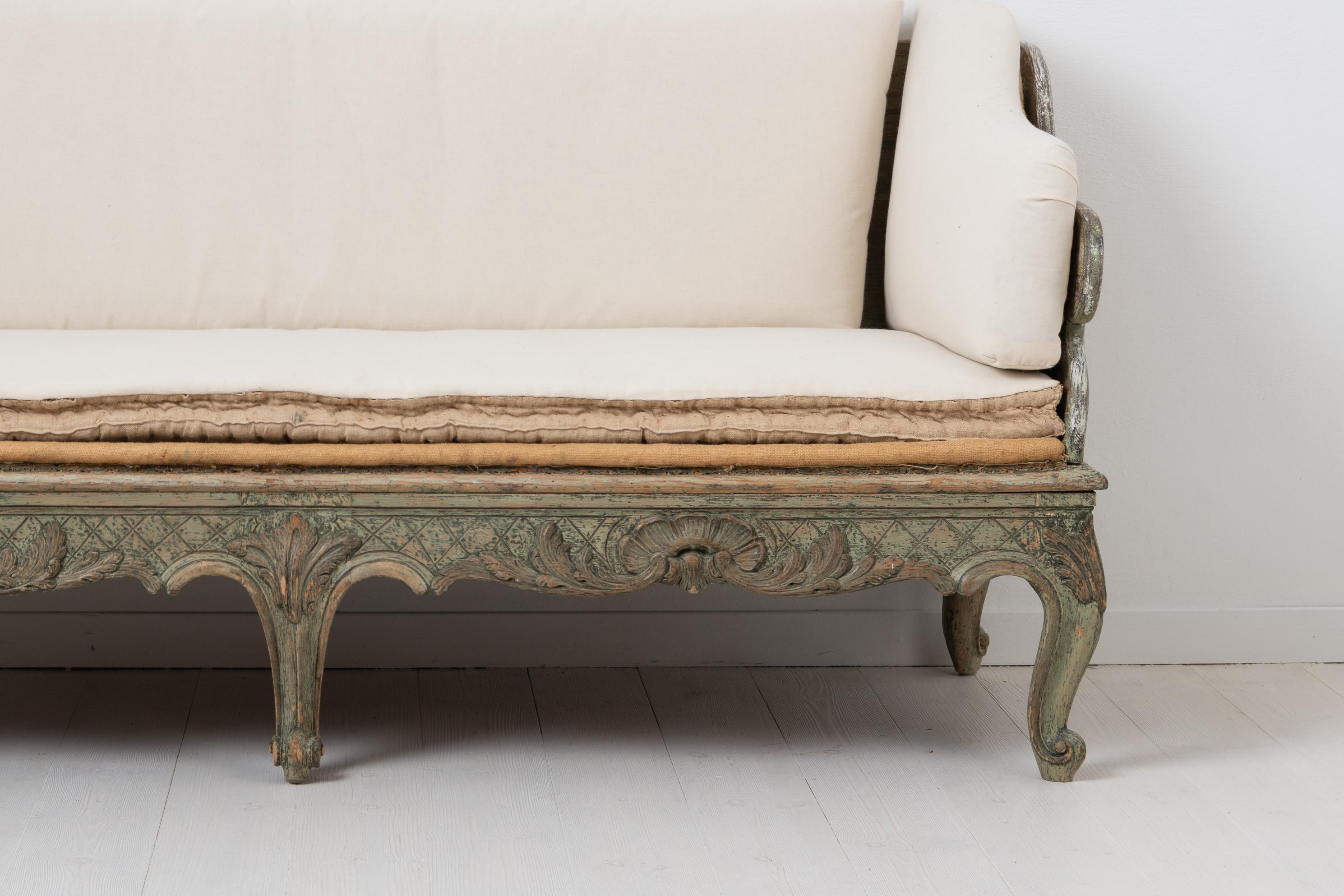 18th Century Swedish Green and White Rococo Sofa 4