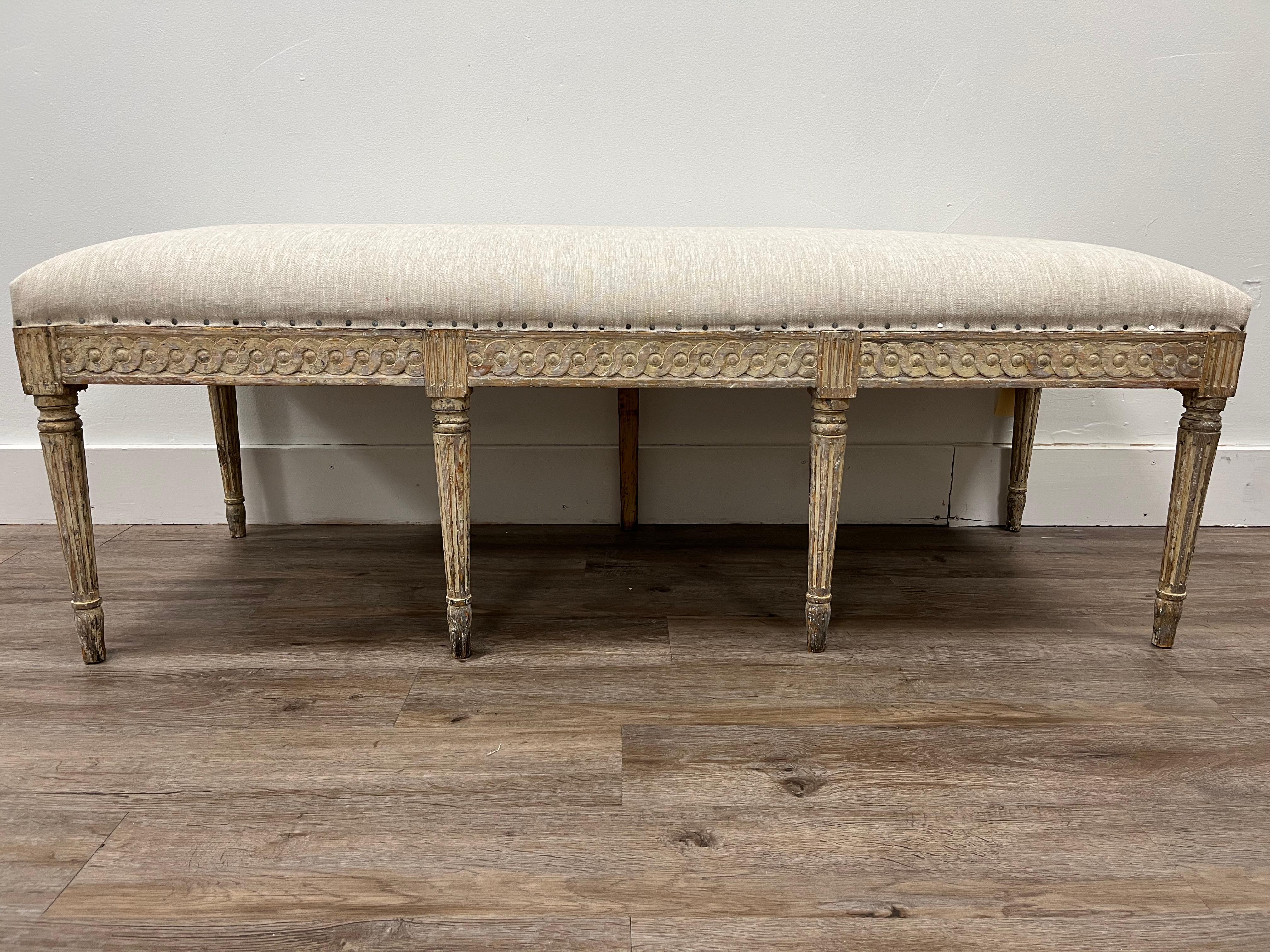 Hand-Carved 18th Century Swedish Gustavian Bench For Sale