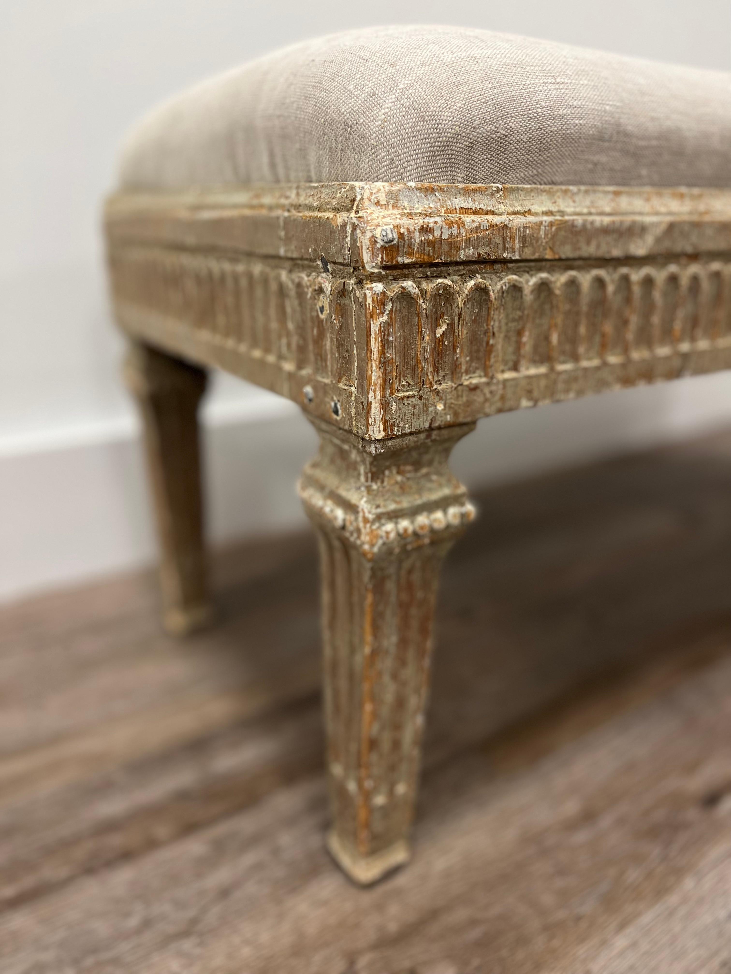 Hand-Painted 18th Century Swedish Gustavian Bench For Sale