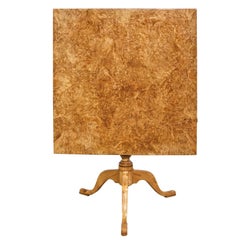 18th Century Swedish Gustavian Burl Birch Tilt-Top Square Table on Pedestal Base