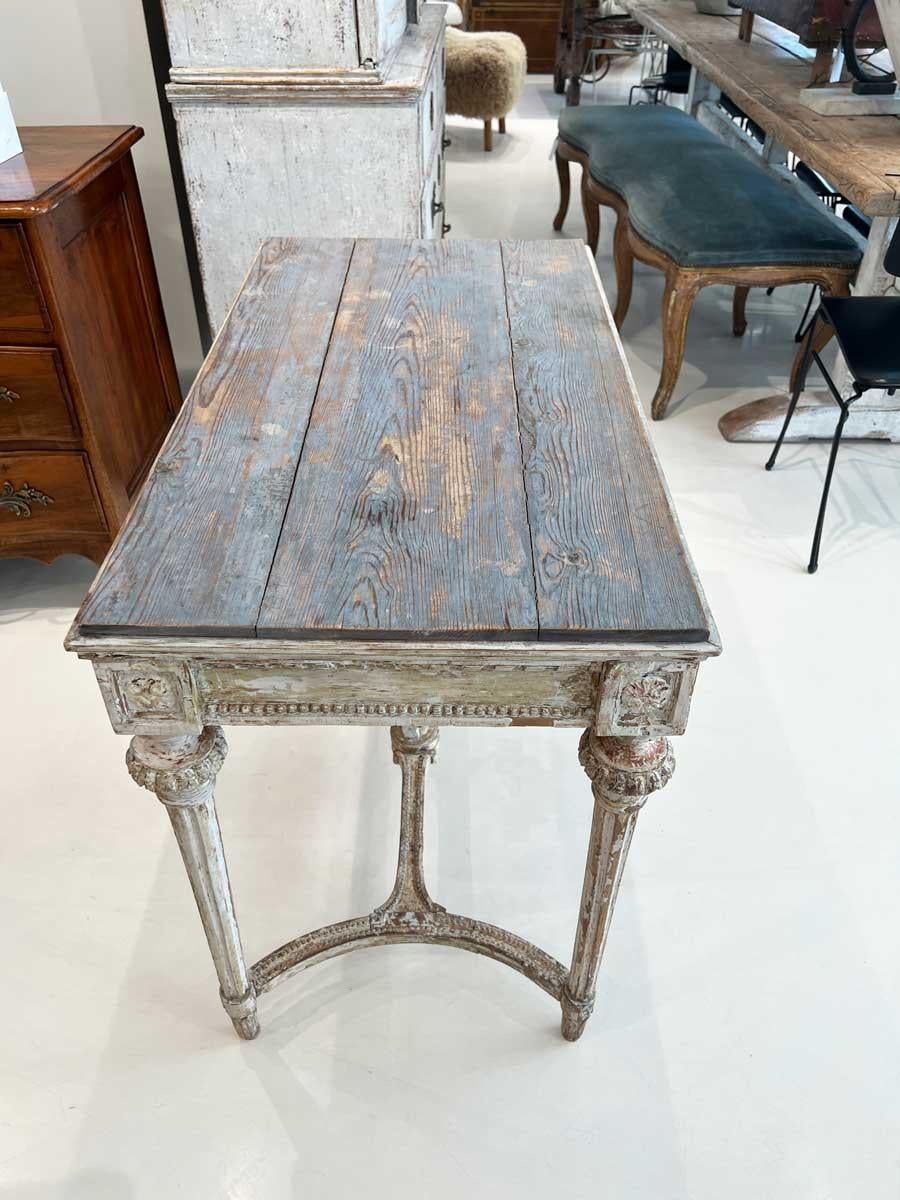 Wood 18th Century Swedish Gustavian Console with Carving on Stretcher