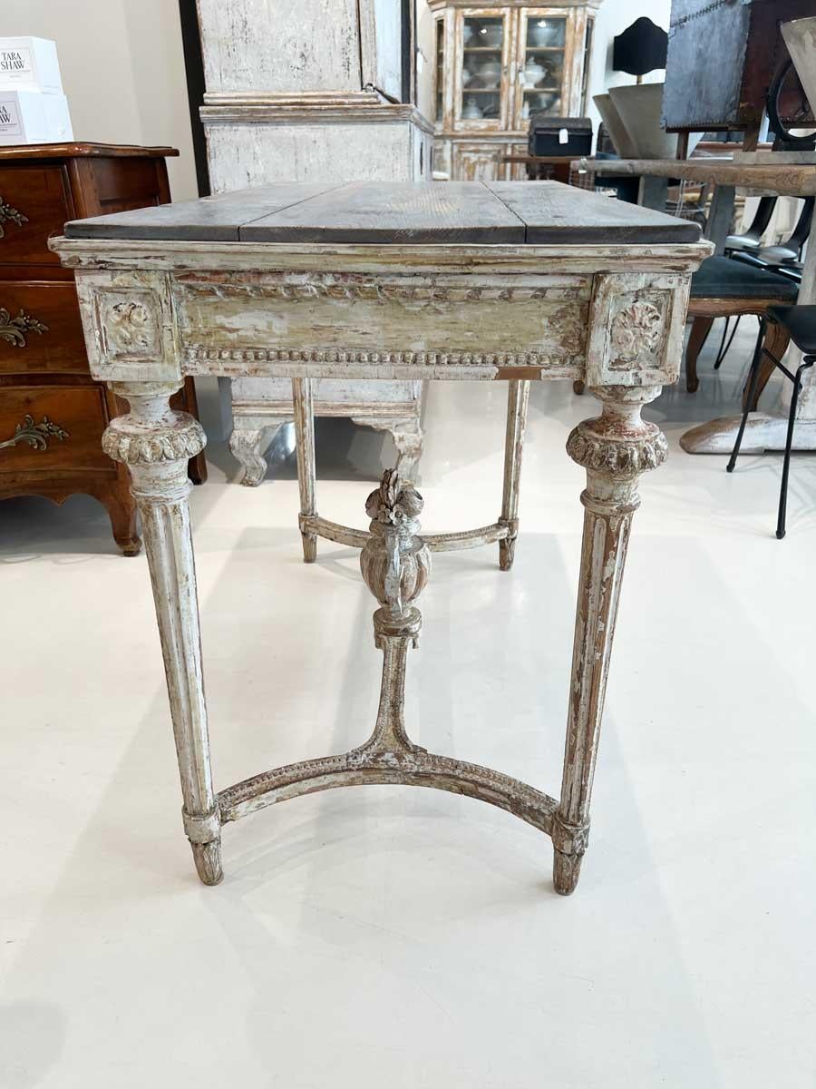 18th Century Swedish Gustavian Console with Carving on Stretcher 1