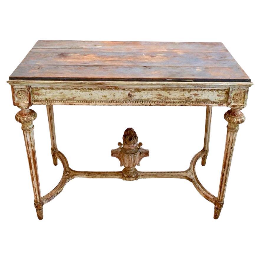 18th Century Swedish Gustavian Console with Carving on Stretcher