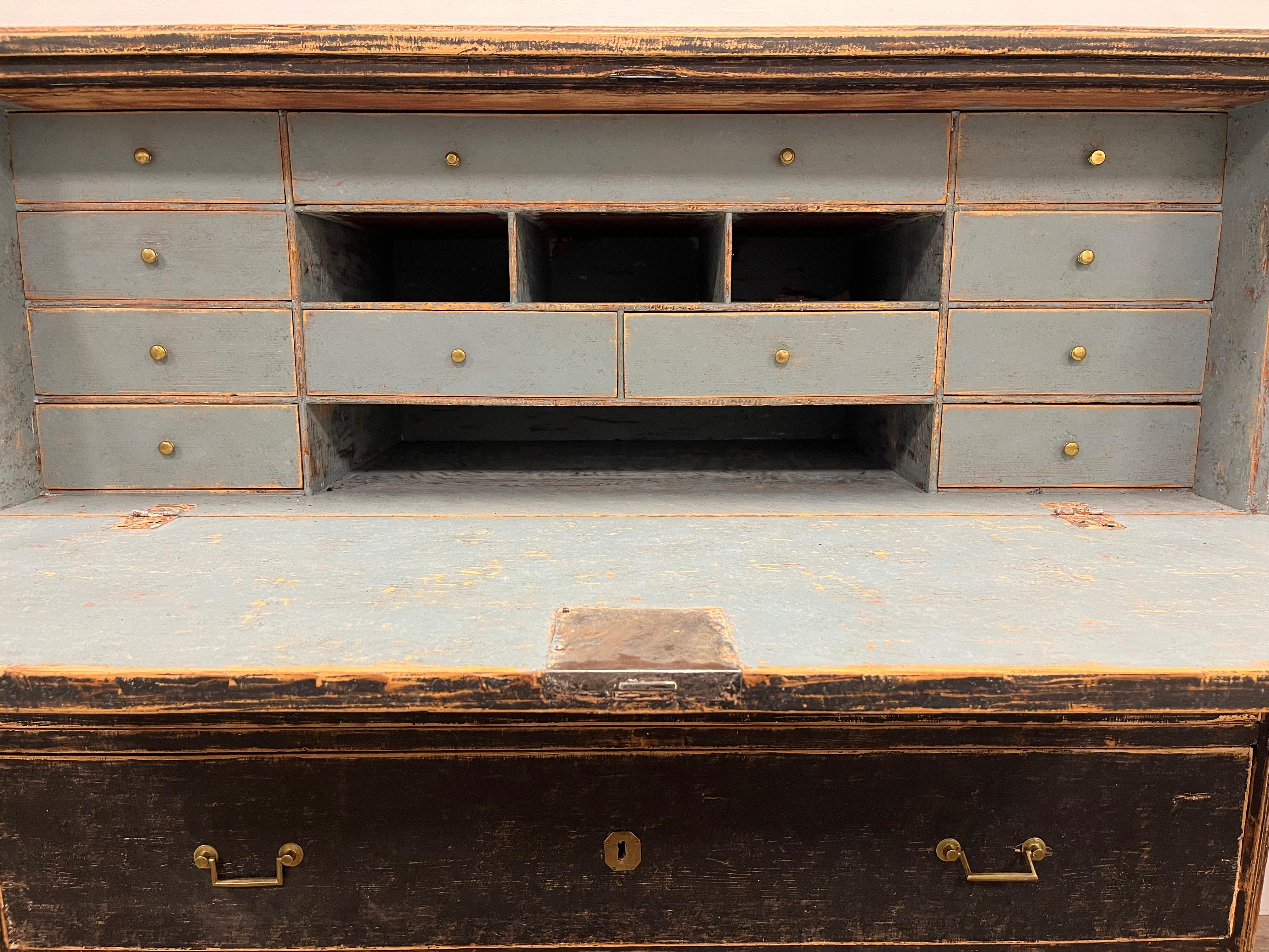 Brass 18th Century Swedish Gustavian Fall Front Desk For Sale