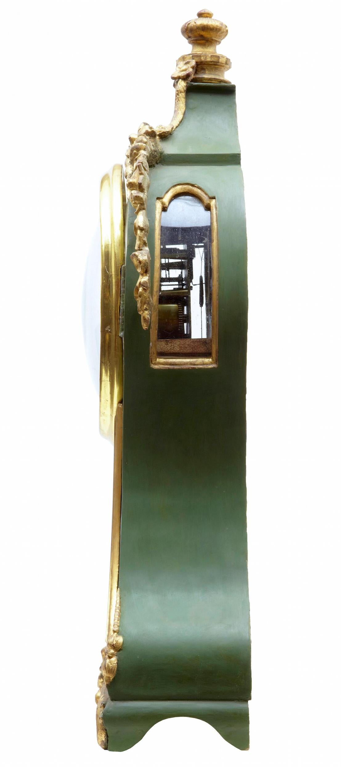 Hand-Crafted 18th Century Swedish Gustavian Gilt and Painted Mantle Clock