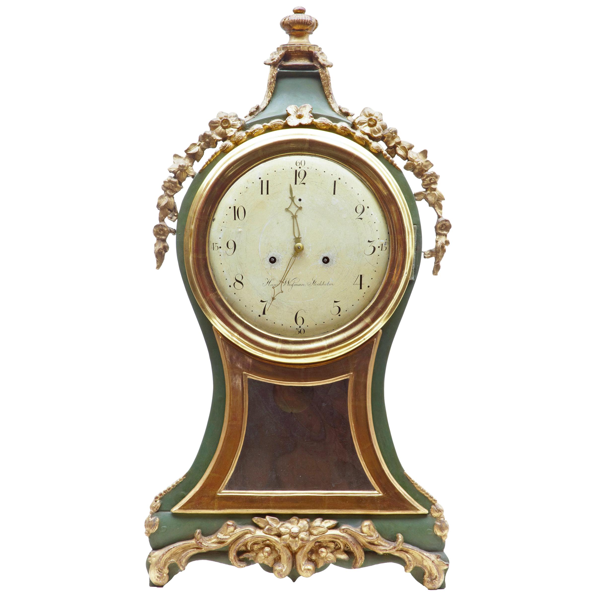 18th Century Swedish Gustavian Gilt and Painted Mantle Clock