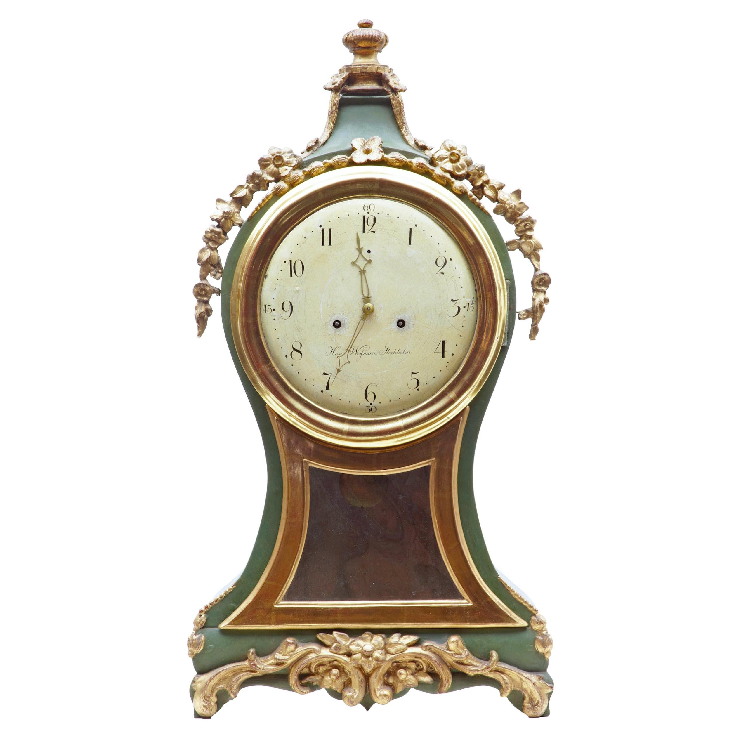 18th Century Swedish Gustavian Gilt and Painted Mantle Clock