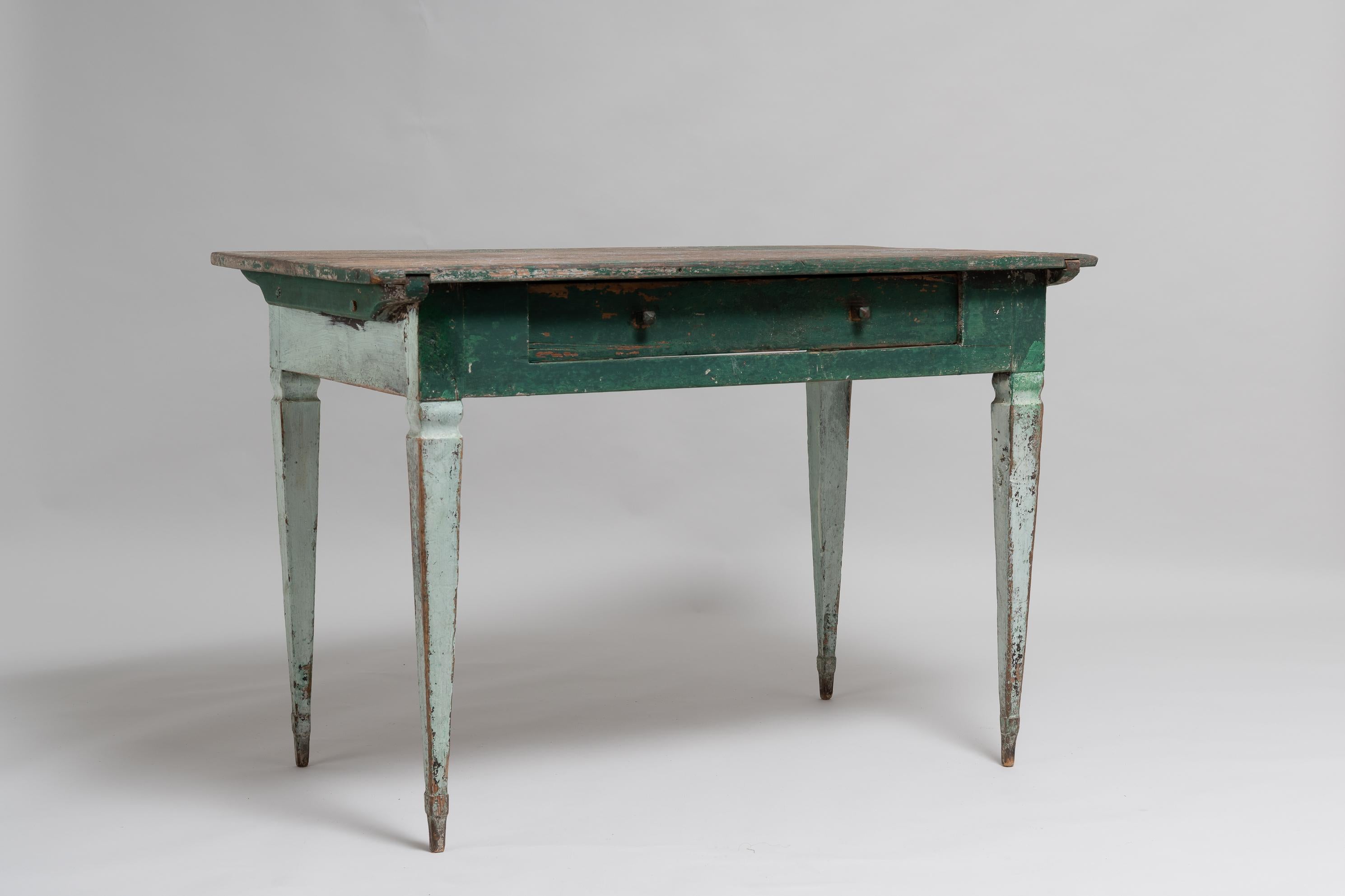 Hand-Crafted 18th Century Swedish Gustavian Green Pine Desk
