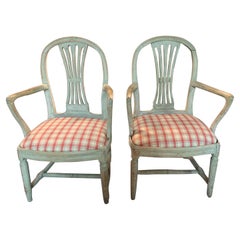 18th Century Swedish Gustavian Hand Carved Original Paint Armchairs