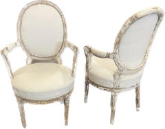 18th Century Swedish Gustavian Hand Carved Scraped Pine Pair Of Armchairs