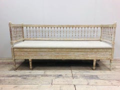 18th Century Swedish Gustavian Hand Scraped Sofa Upholstered in French Linen