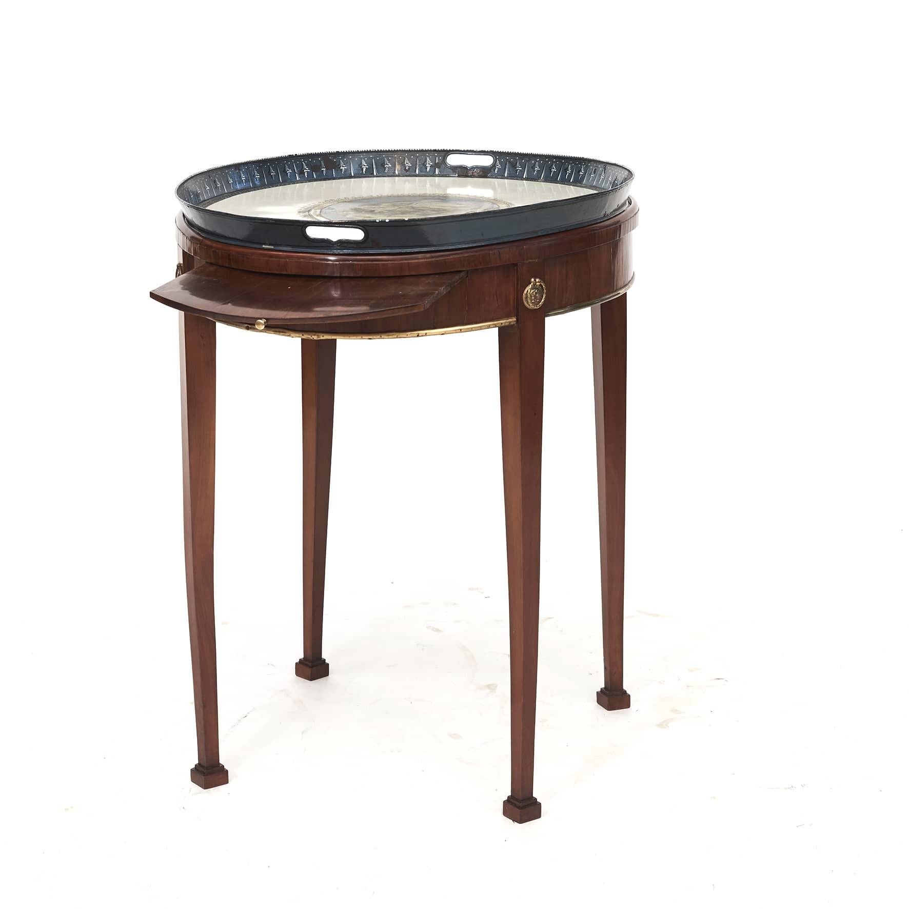 18th Century and Earlier 18th Century Swedish Gustavian Metal and Mahogany Tray Table For Sale